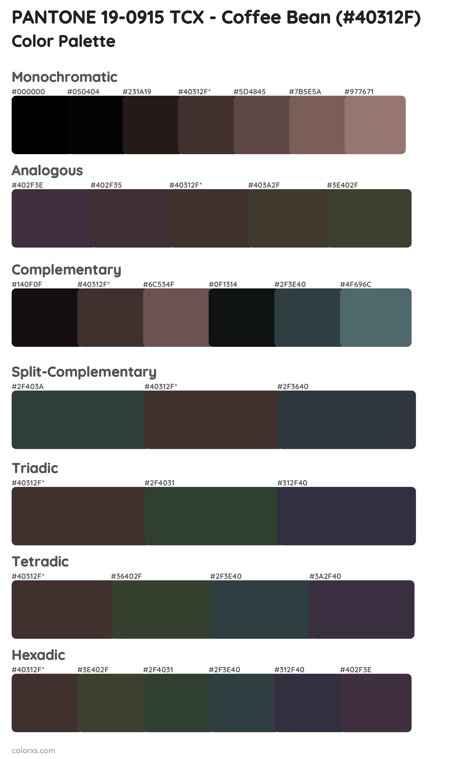 PANTONE 19-0915 TCX - Coffee Bean Color Scheme Palettes