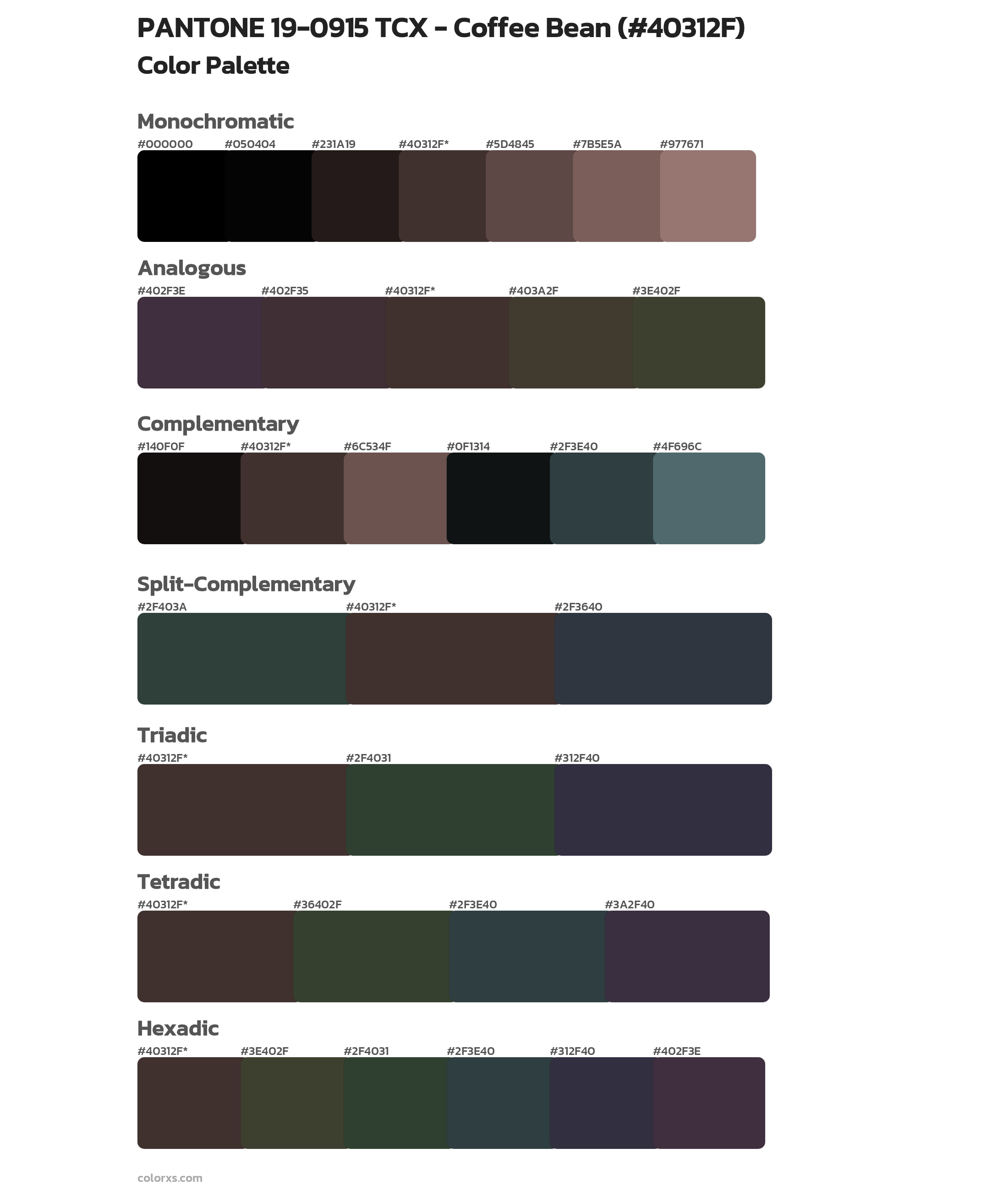 PANTONE 19-0915 TCX - Coffee Bean Color Scheme Palettes