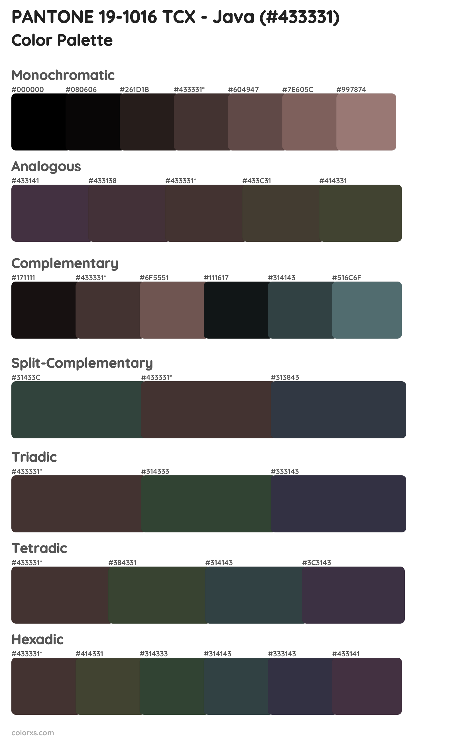 PANTONE 19-1016 TCX - Java Color Scheme Palettes