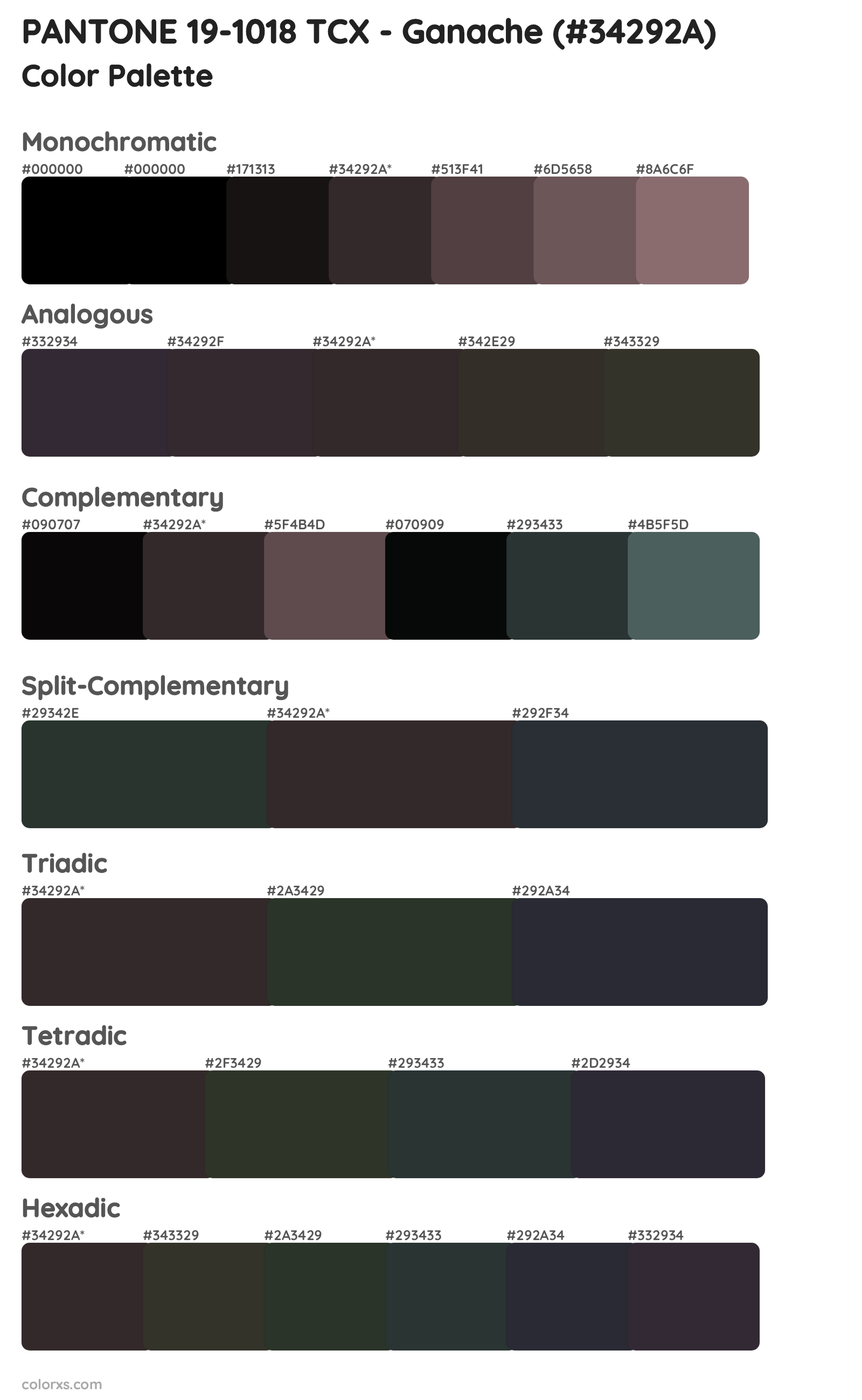 PANTONE 19-1018 TCX - Ganache Color Scheme Palettes