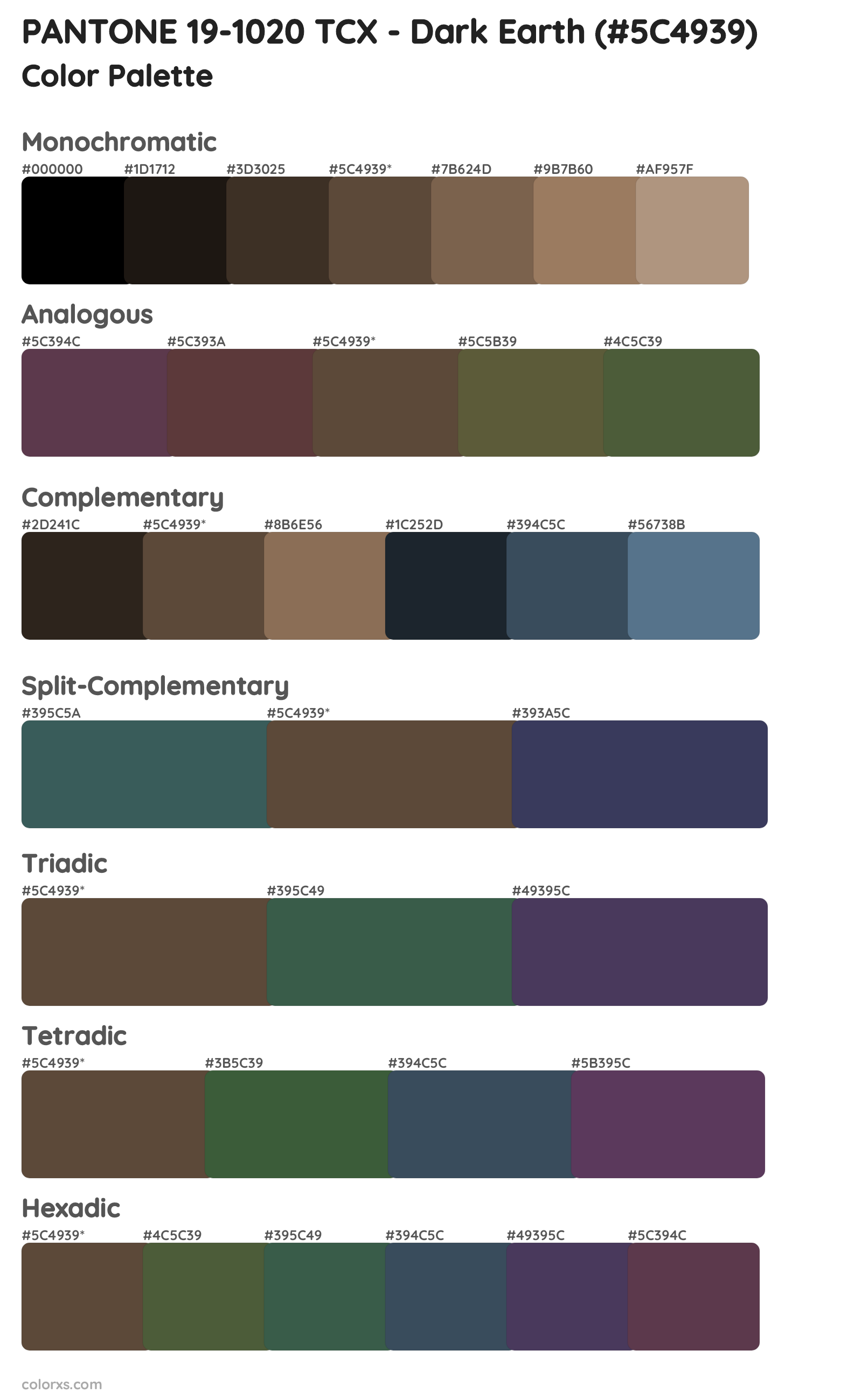 PANTONE 19-1020 TCX - Dark Earth Color Scheme Palettes