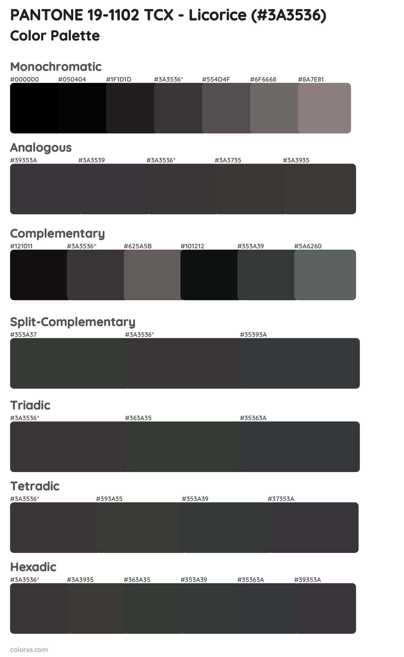 PANTONE 19-1102 TCX - Licorice Color Scheme Palettes