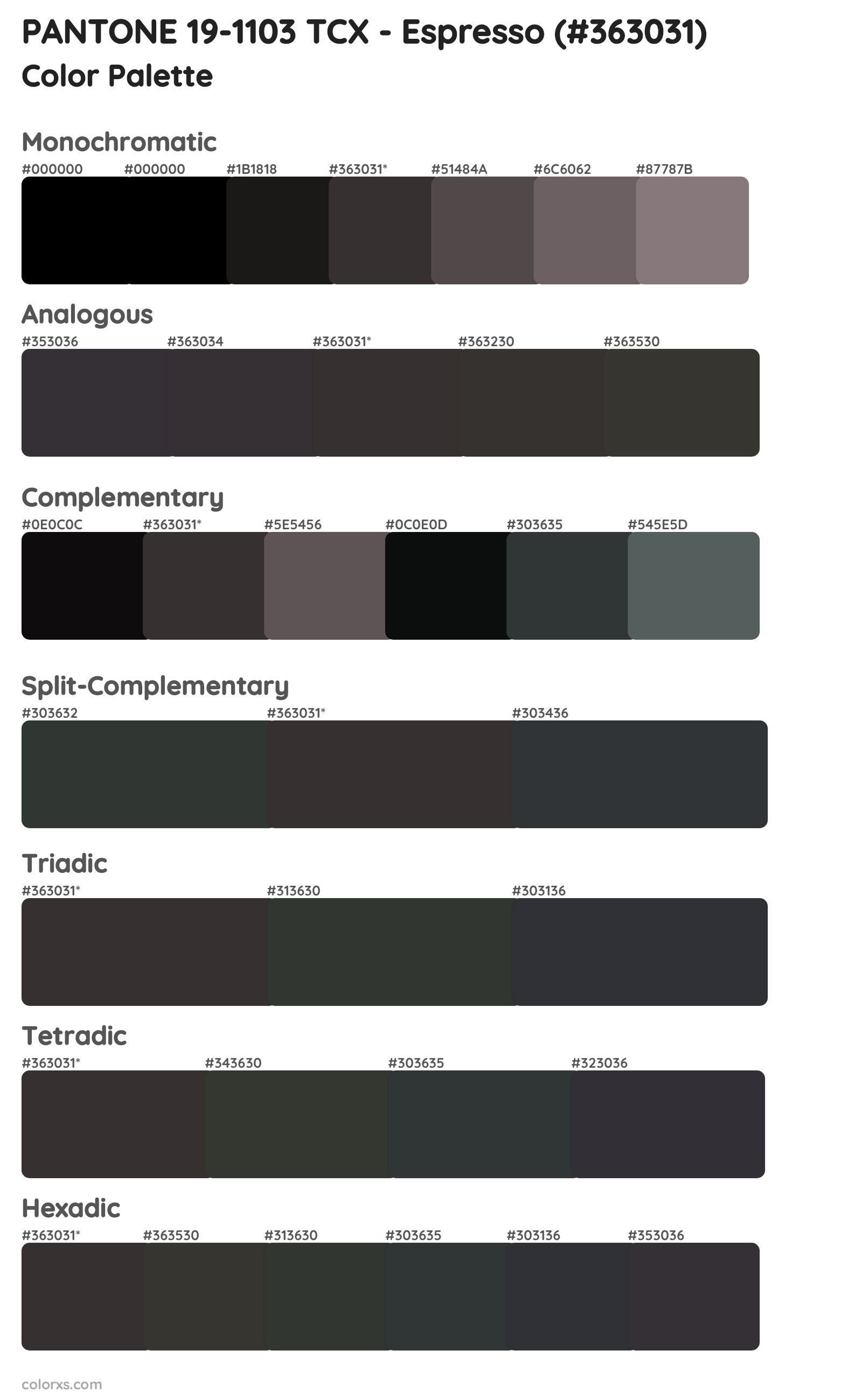 PANTONE 19-1103 TCX - Espresso Color Scheme Palettes