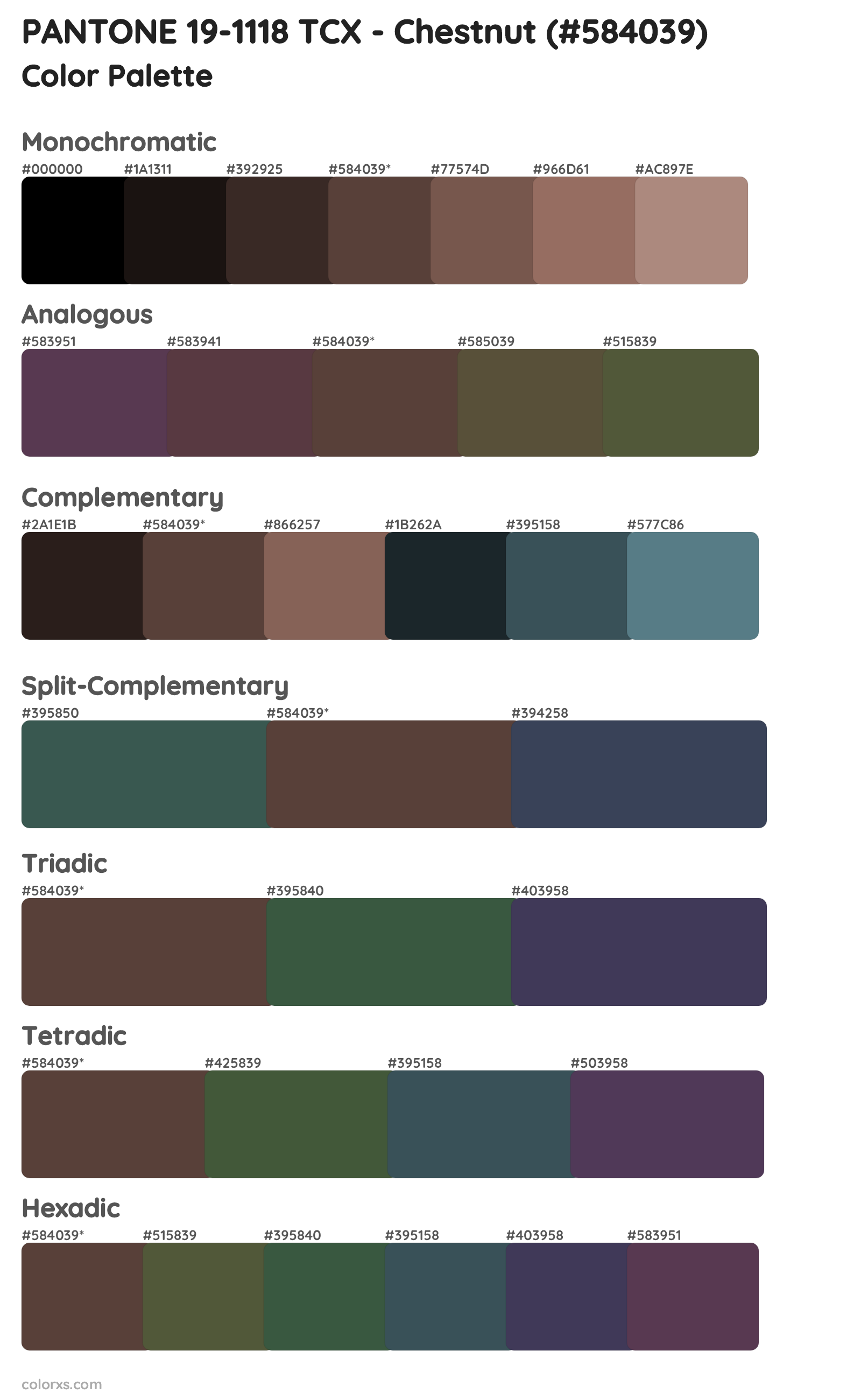 PANTONE 19-1118 TCX - Chestnut Color Scheme Palettes