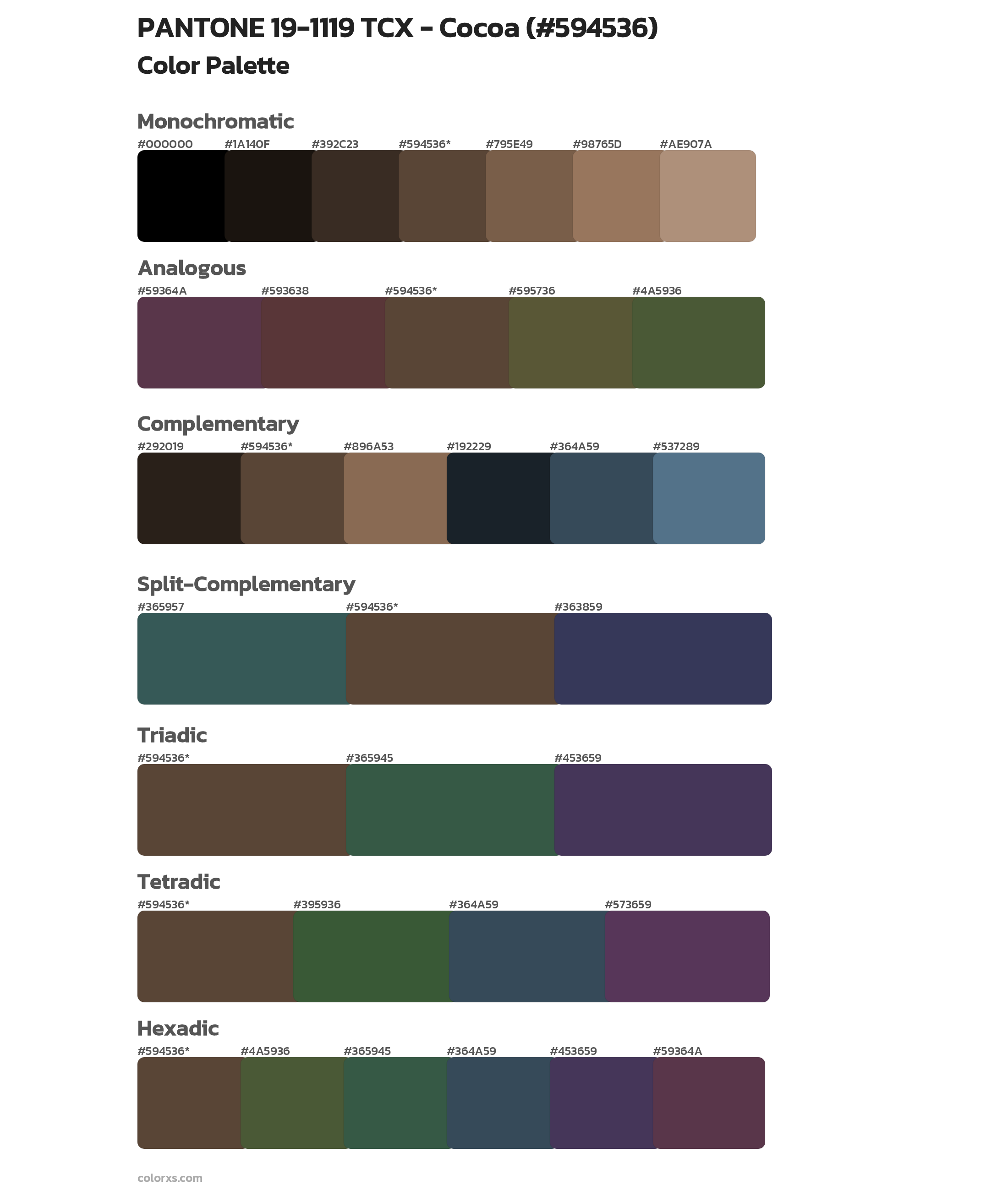 PANTONE 19-1119 TCX - Cocoa Color Scheme Palettes