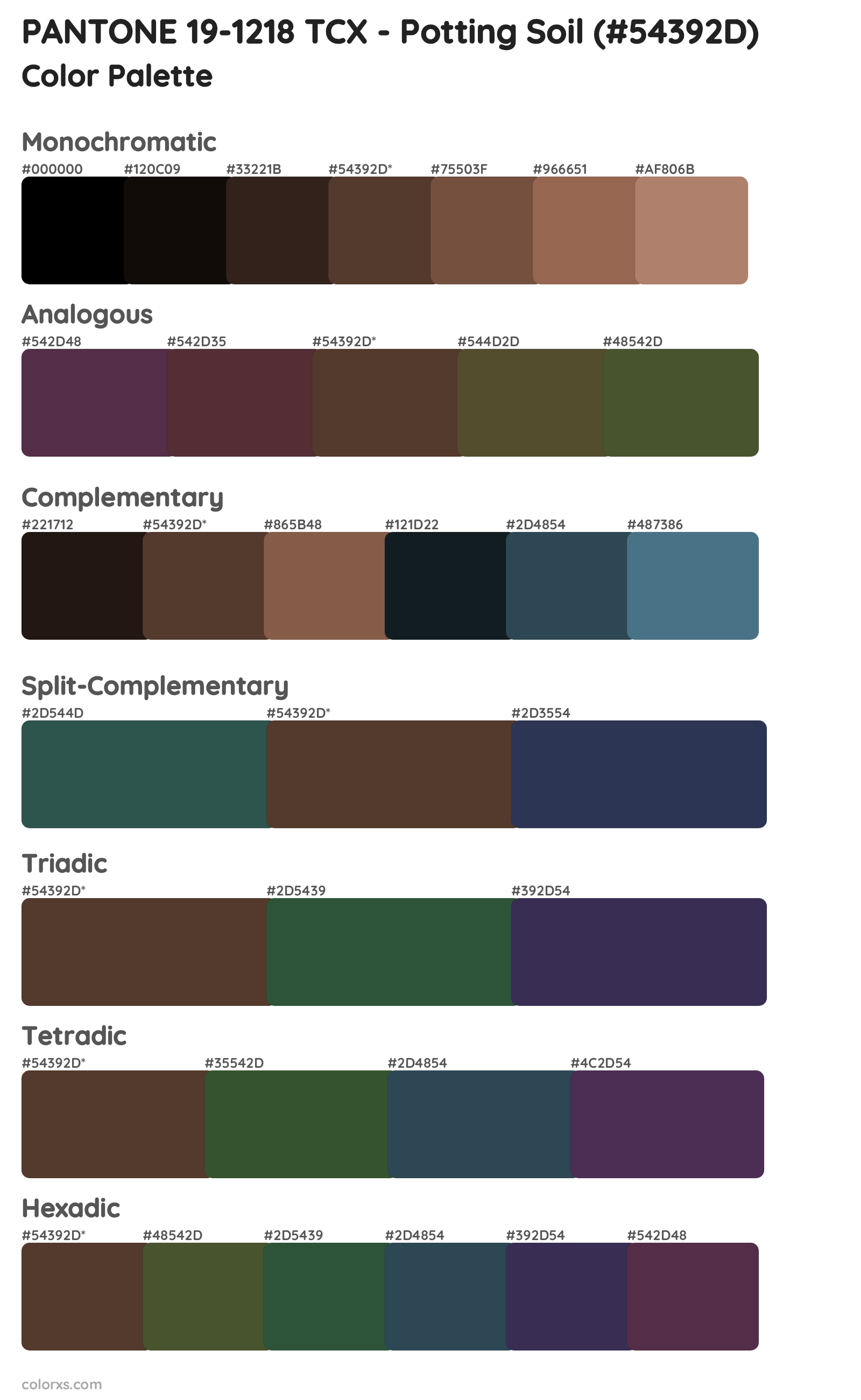 PANTONE 19-1218 TCX - Potting Soil Color Scheme Palettes