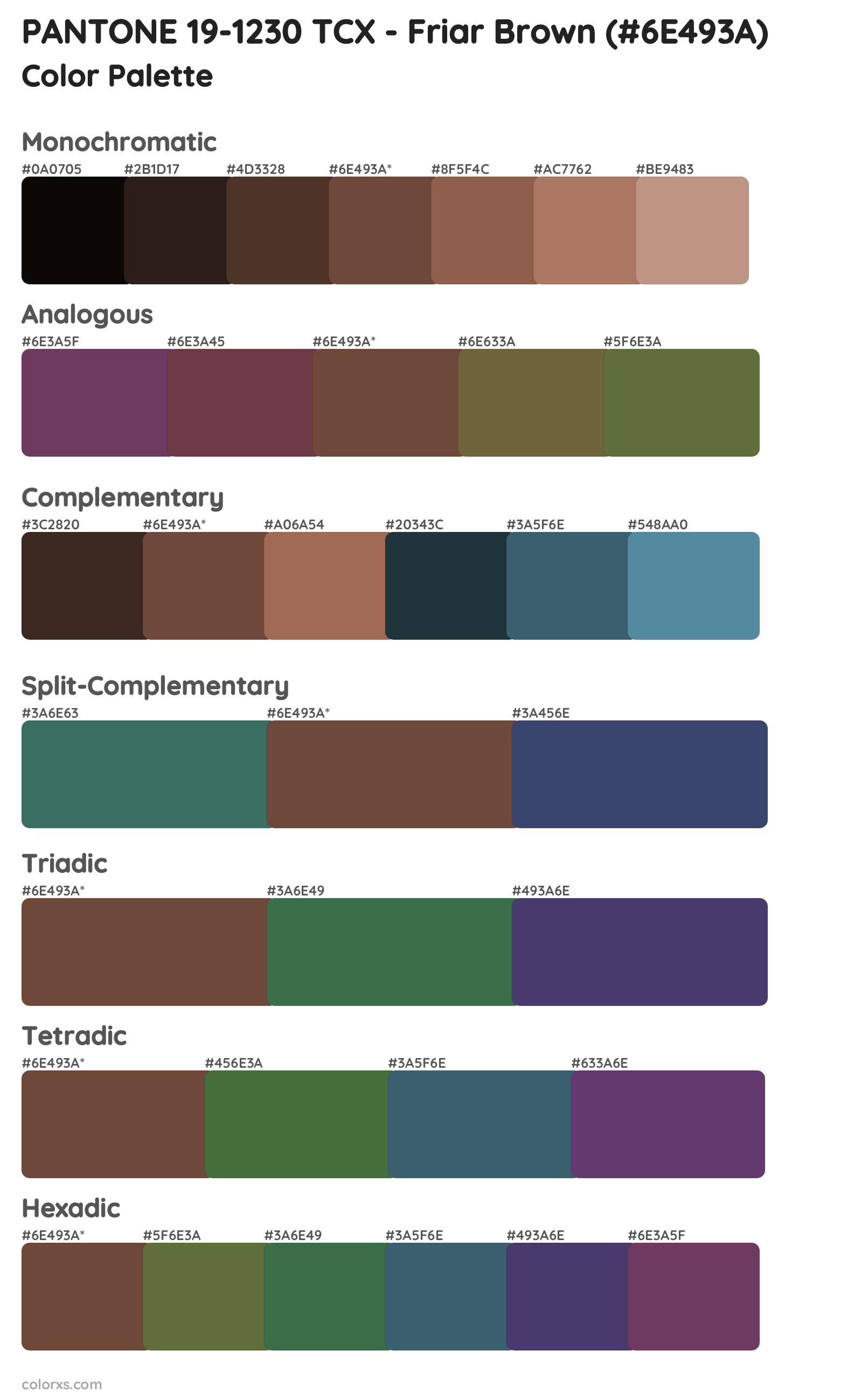 PANTONE 19-1230 TCX - Friar Brown Color Scheme Palettes
