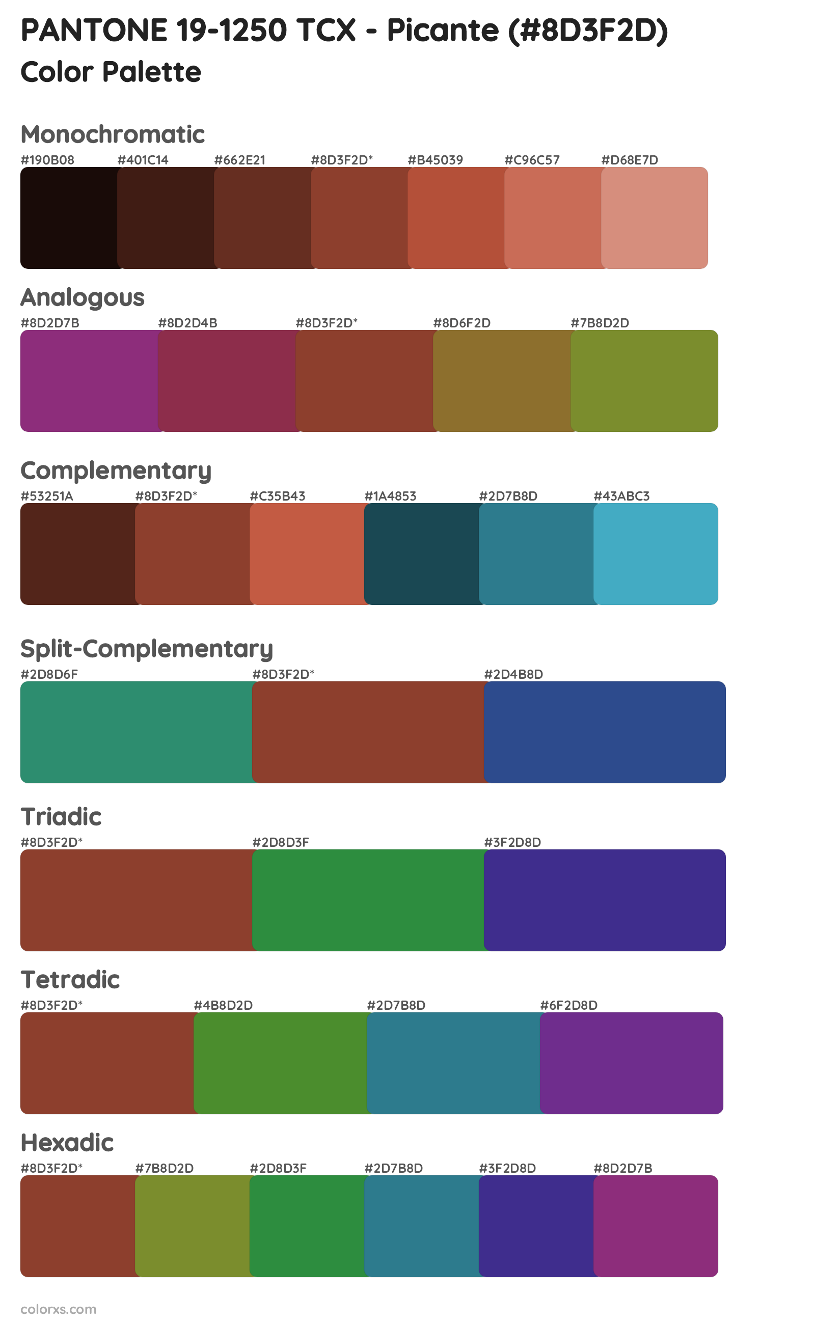 PANTONE 19-1250 TCX - Picante Color Scheme Palettes
