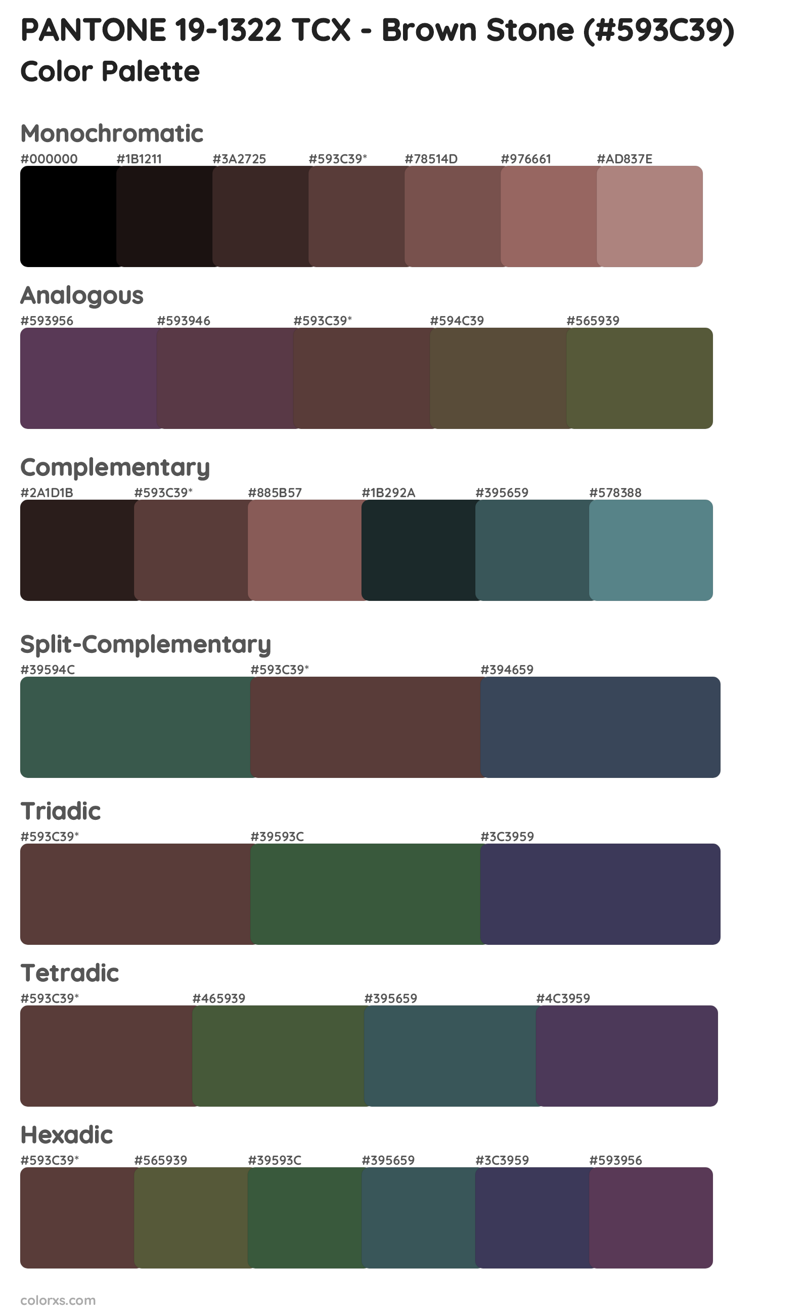 PANTONE 19-1322 TCX - Brown Stone Color Scheme Palettes