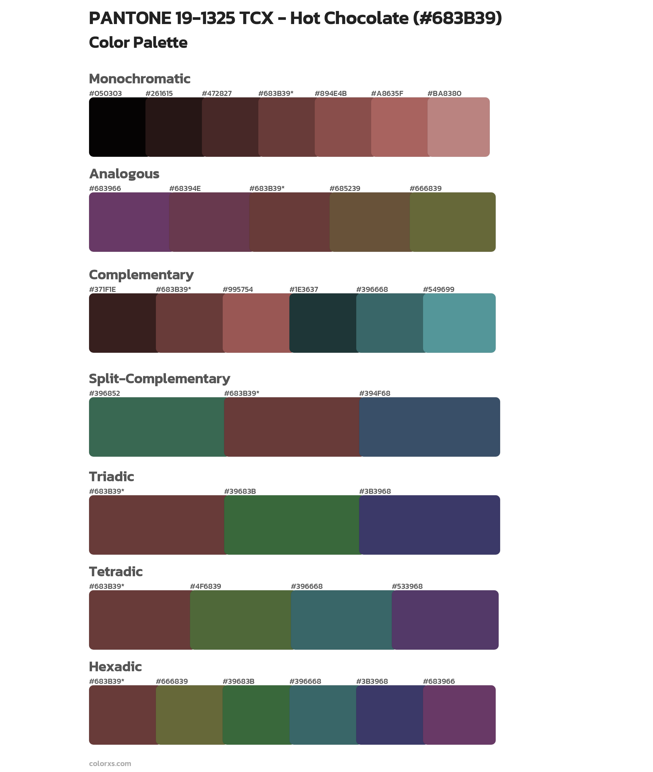 PANTONE 19-1325 TCX - Hot Chocolate Color Scheme Palettes
