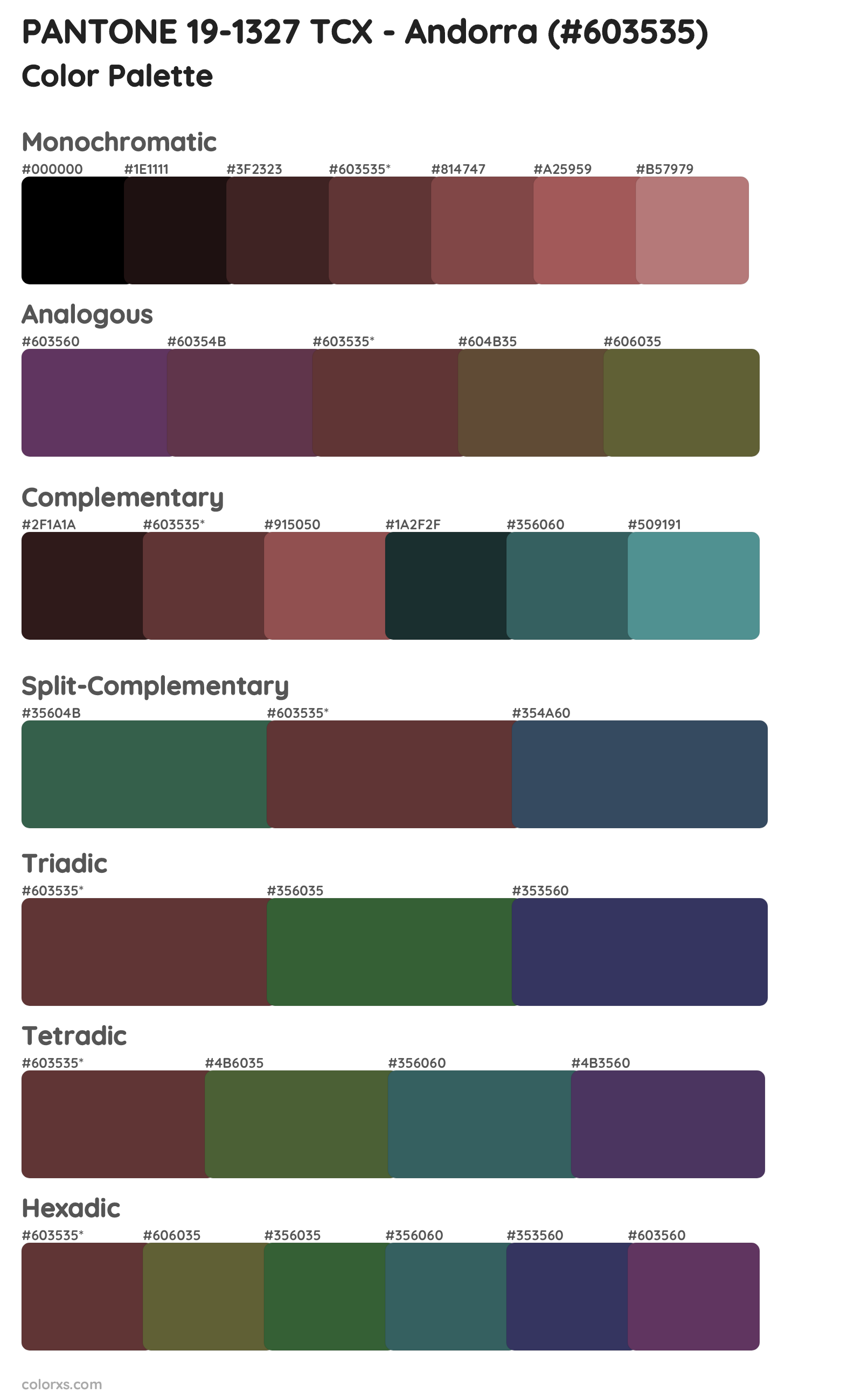 PANTONE 19-1327 TCX - Andorra Color Scheme Palettes