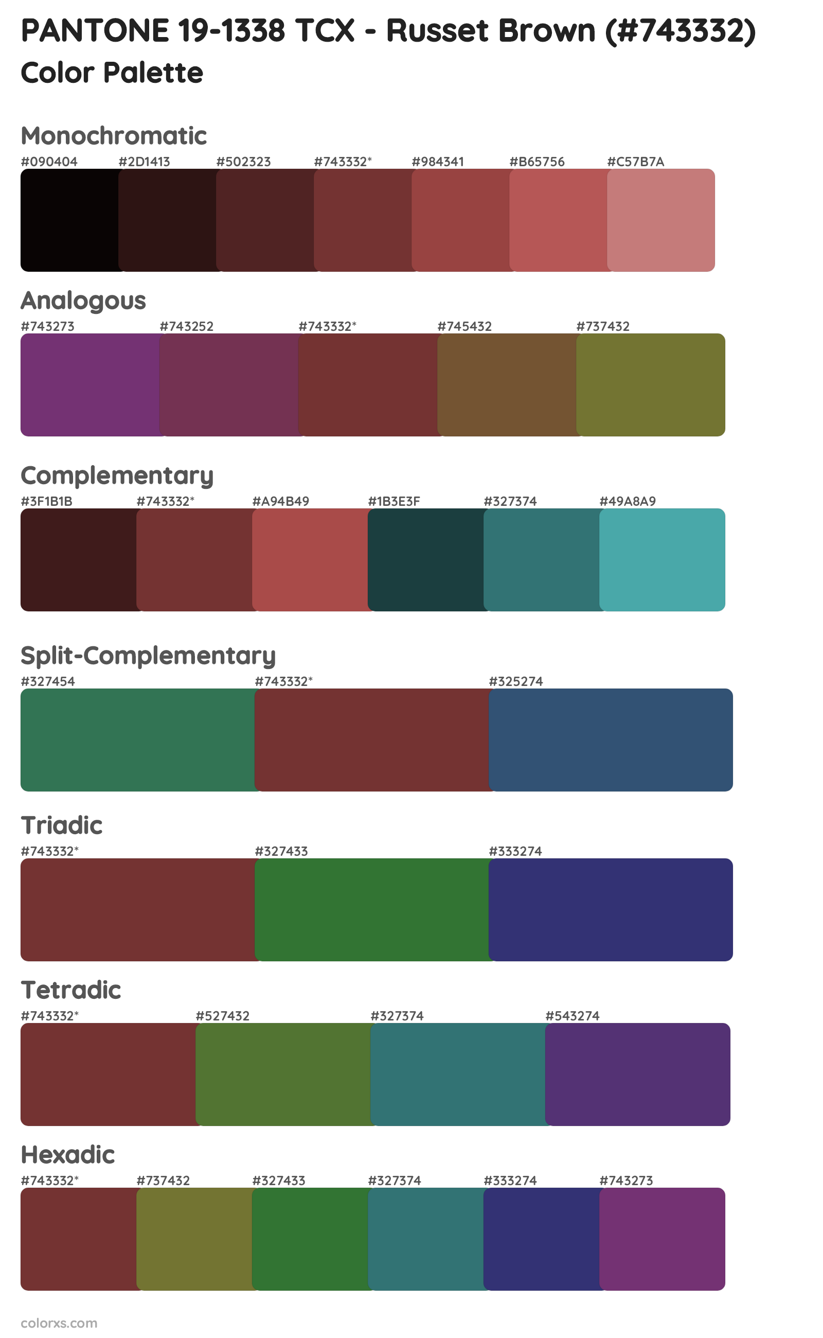 PANTONE 19-1338 TCX - Russet Brown Color Scheme Palettes