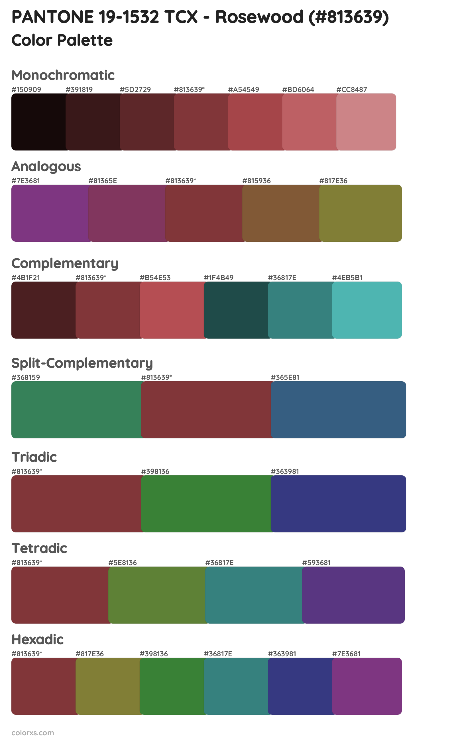 PANTONE 19-1532 TCX - Rosewood Color Scheme Palettes