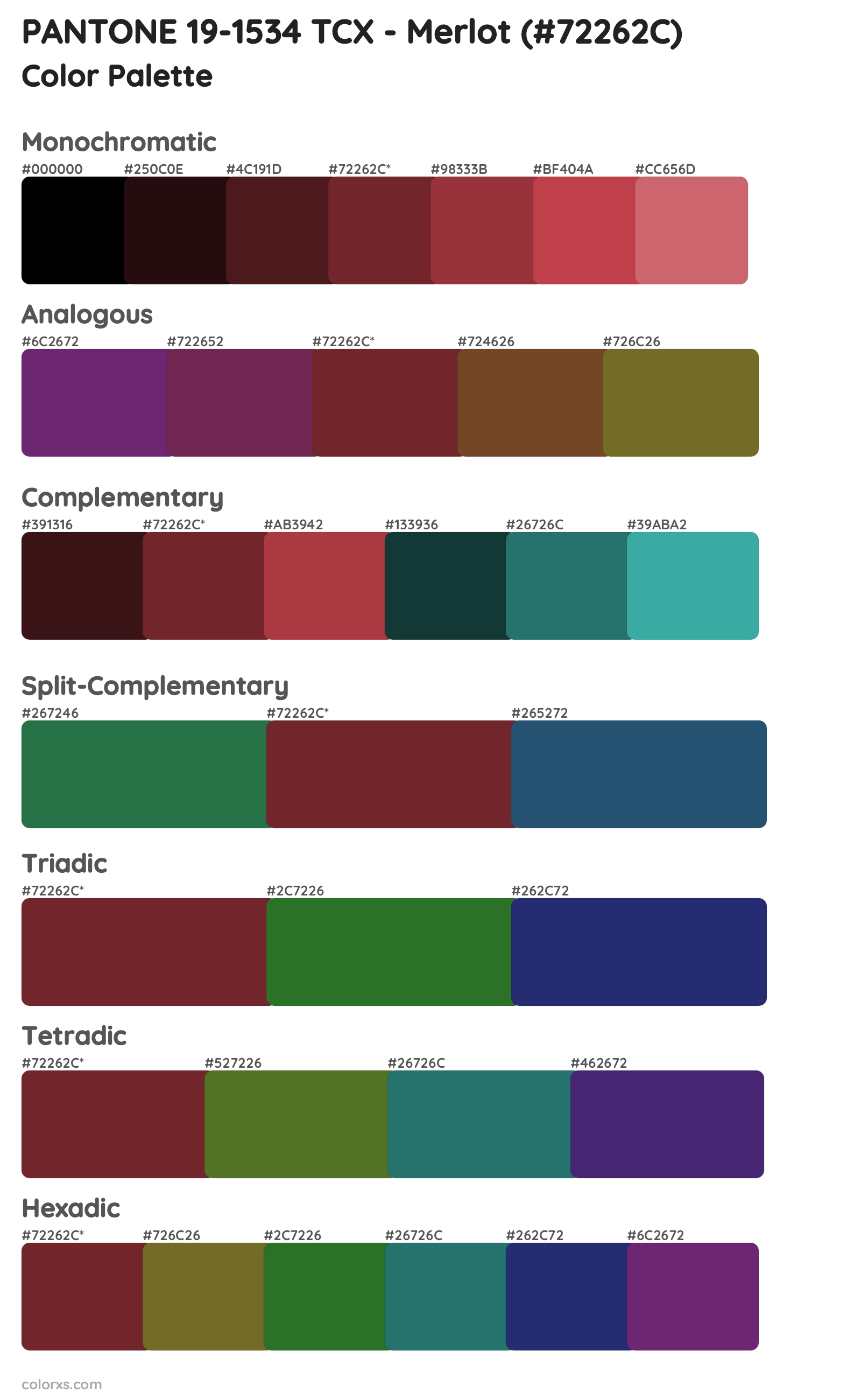 PANTONE 19-1534 TCX - Merlot Color Scheme Palettes