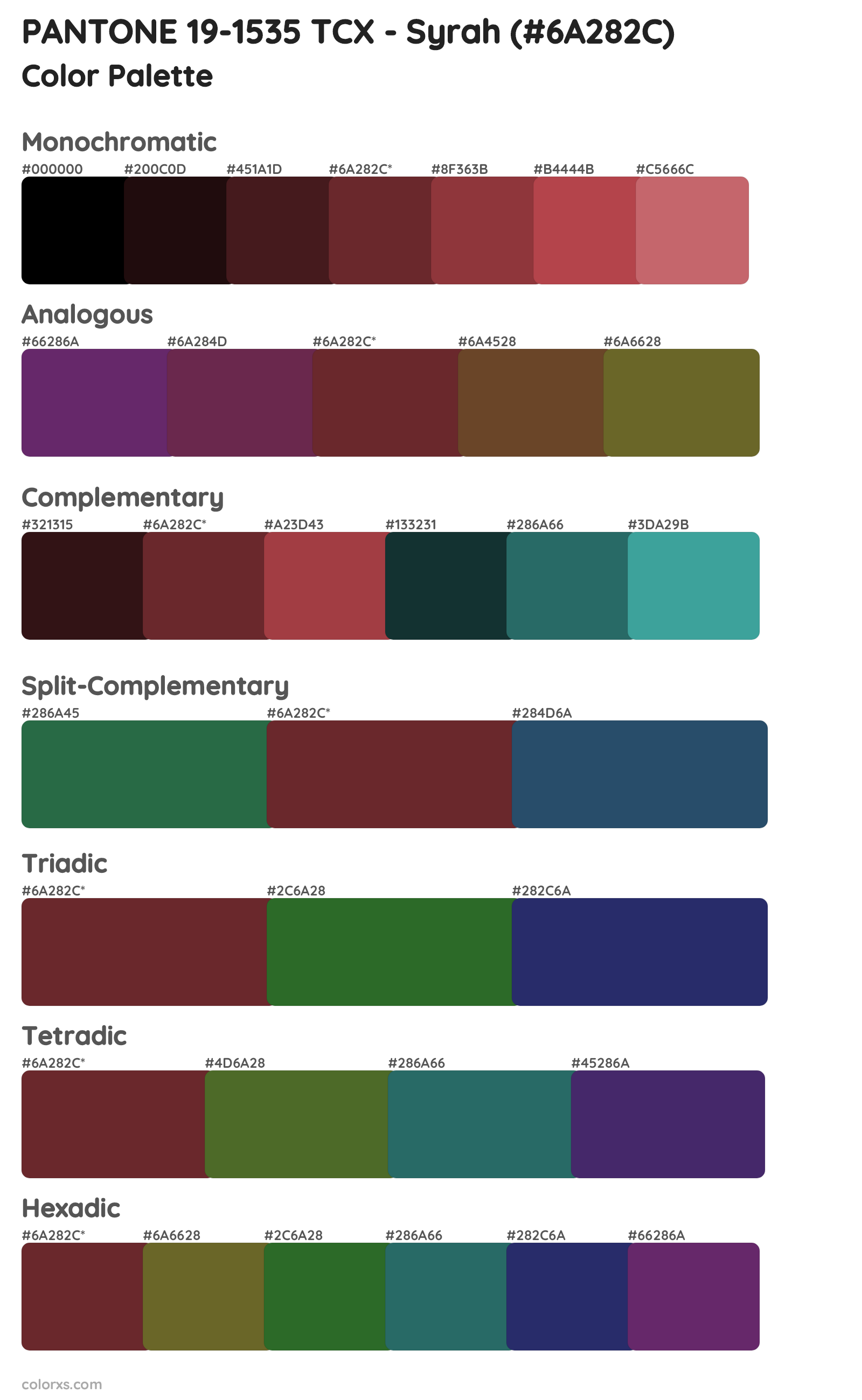 PANTONE 19-1535 TCX - Syrah Color Scheme Palettes