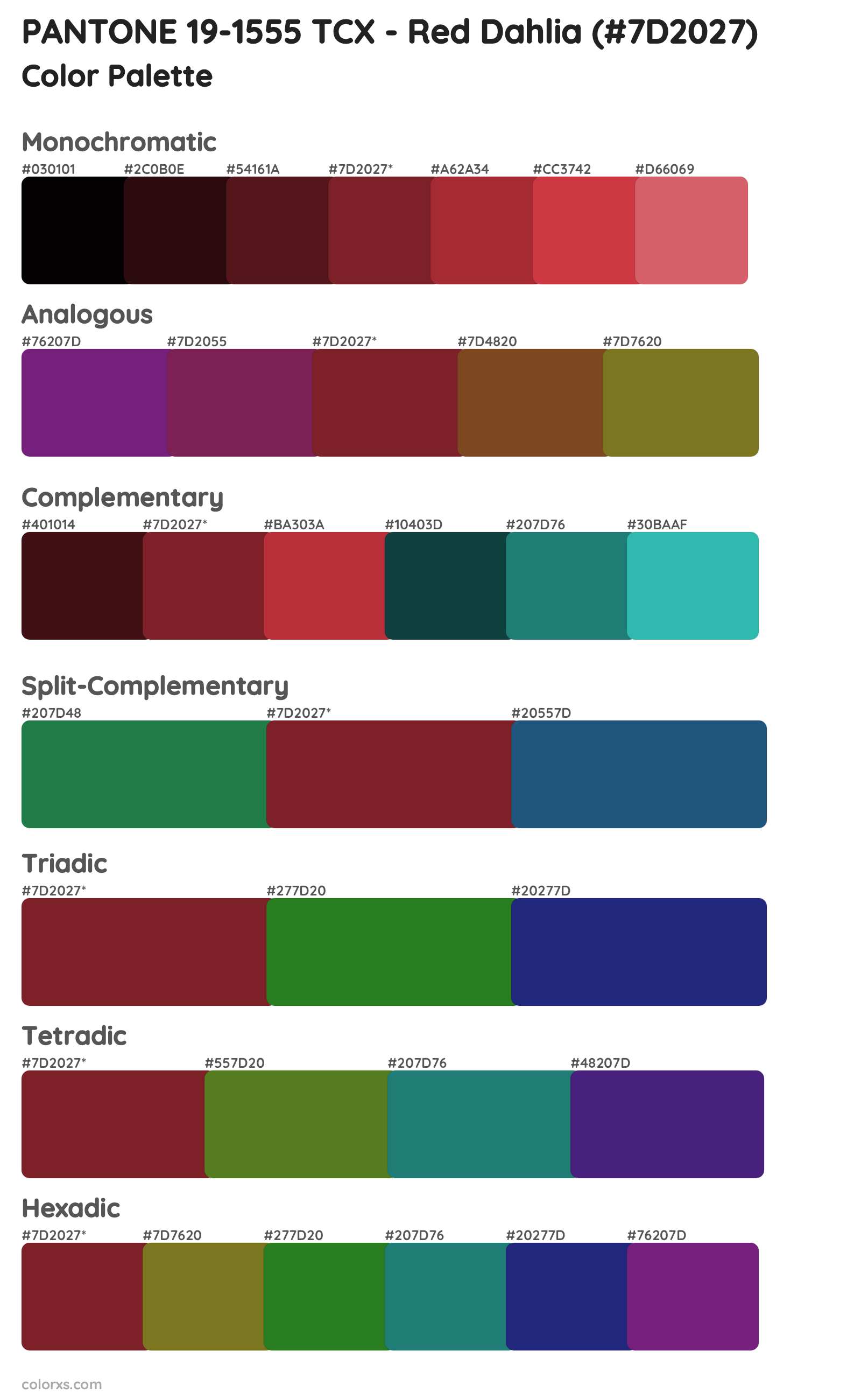 PANTONE 19-1555 TCX - Red Dahlia Color Scheme Palettes