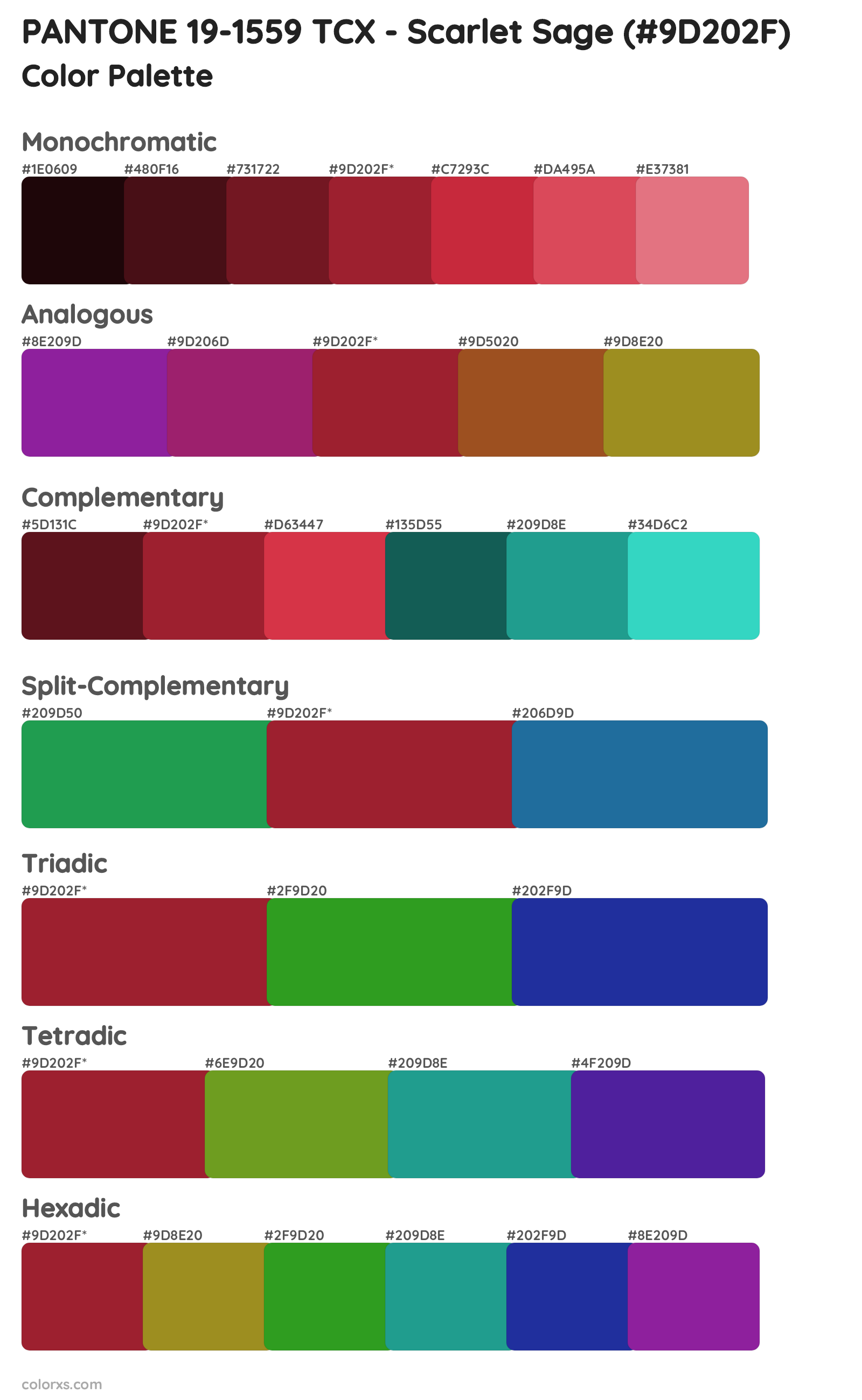PANTONE 19-1559 TCX - Scarlet Sage Color Scheme Palettes