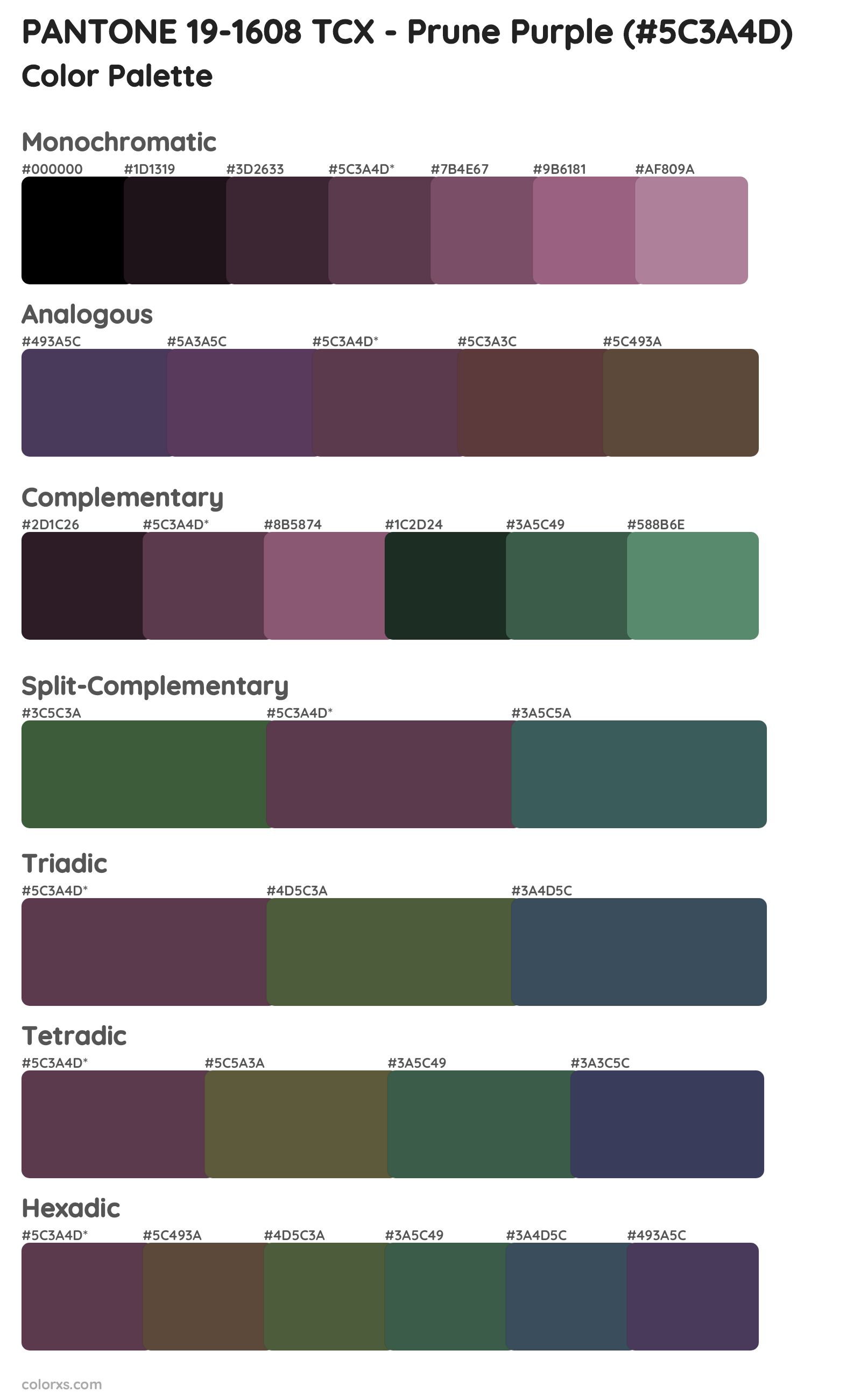 PANTONE 19-1608 TCX - Prune Purple Color Scheme Palettes