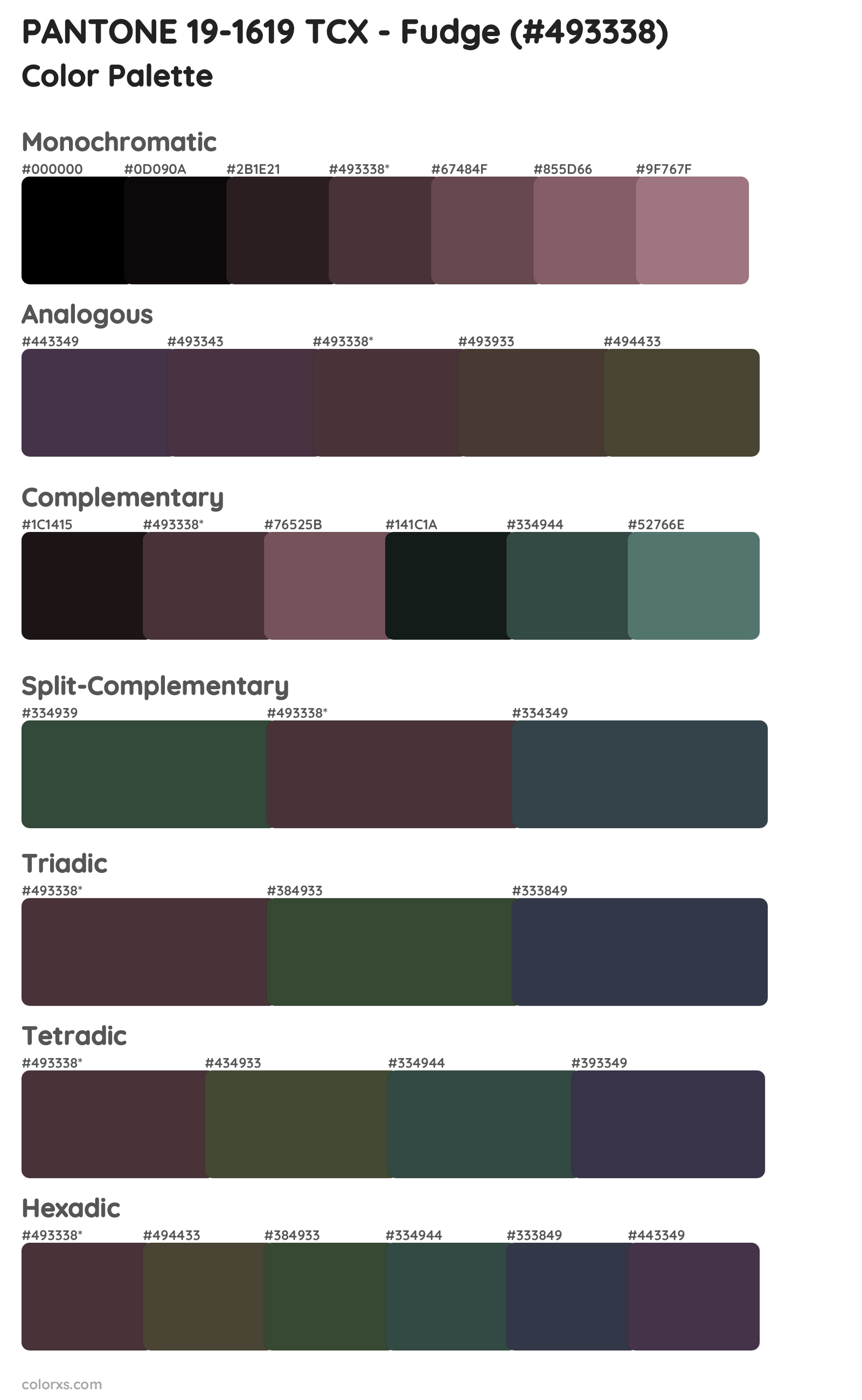 PANTONE 19-1619 TCX - Fudge Color Scheme Palettes