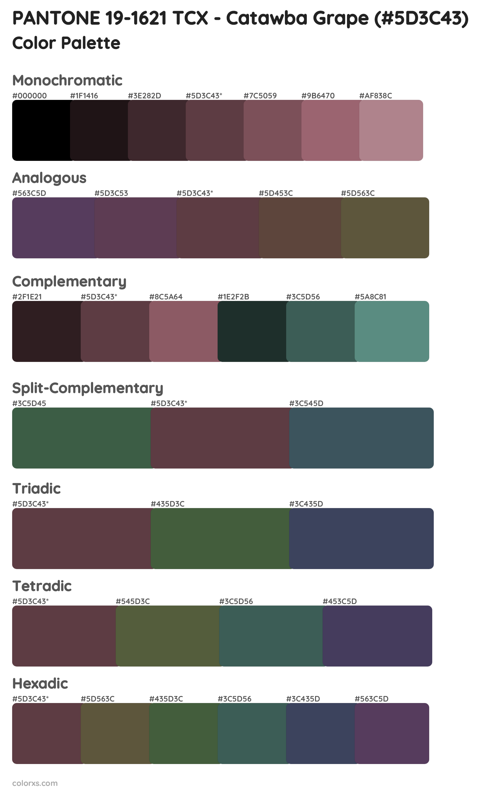 PANTONE 19-1621 TCX - Catawba Grape Color Scheme Palettes