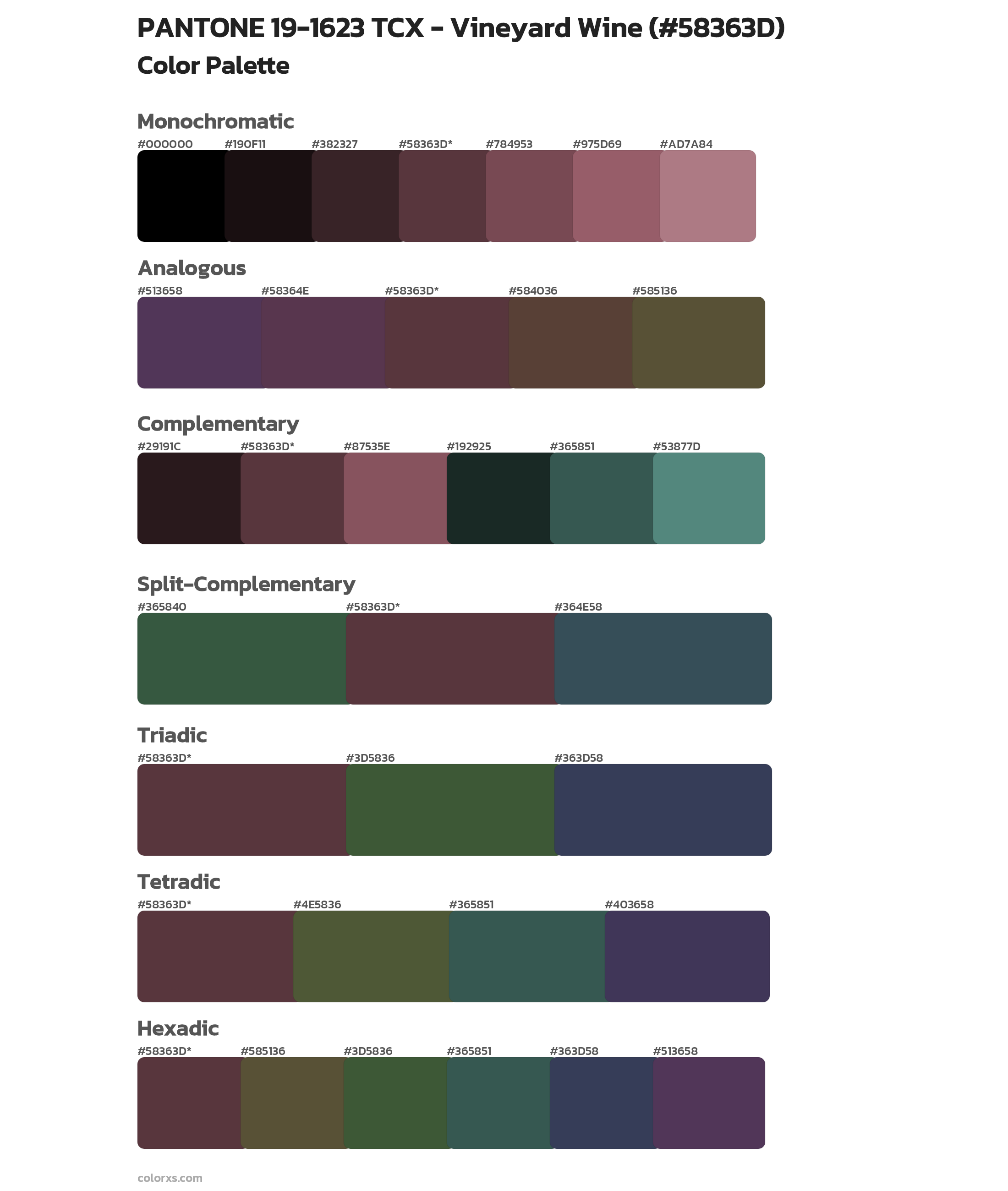 PANTONE 19-1623 TCX - Vineyard Wine Color Scheme Palettes