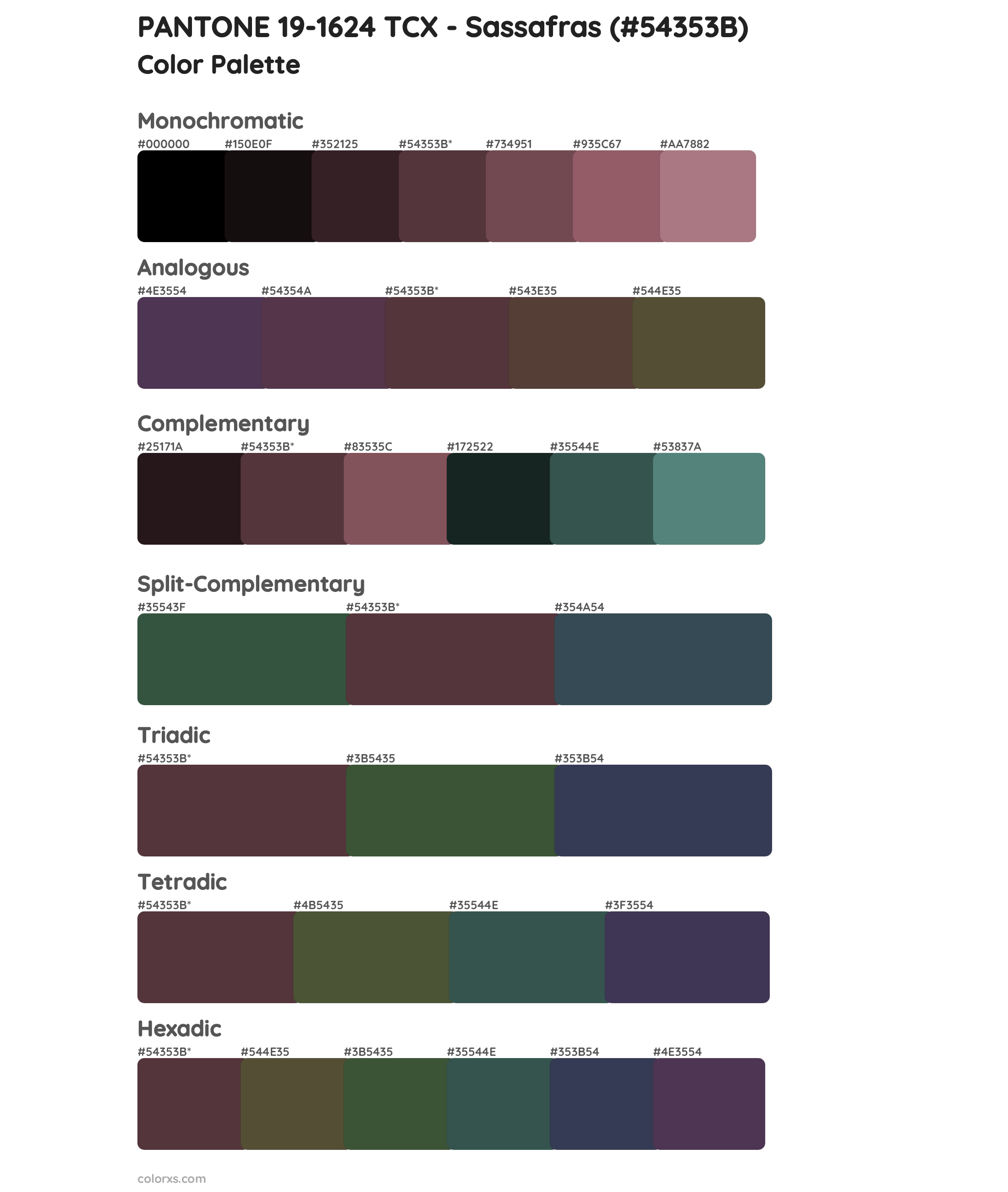PANTONE 19-1624 TCX - Sassafras Color Scheme Palettes