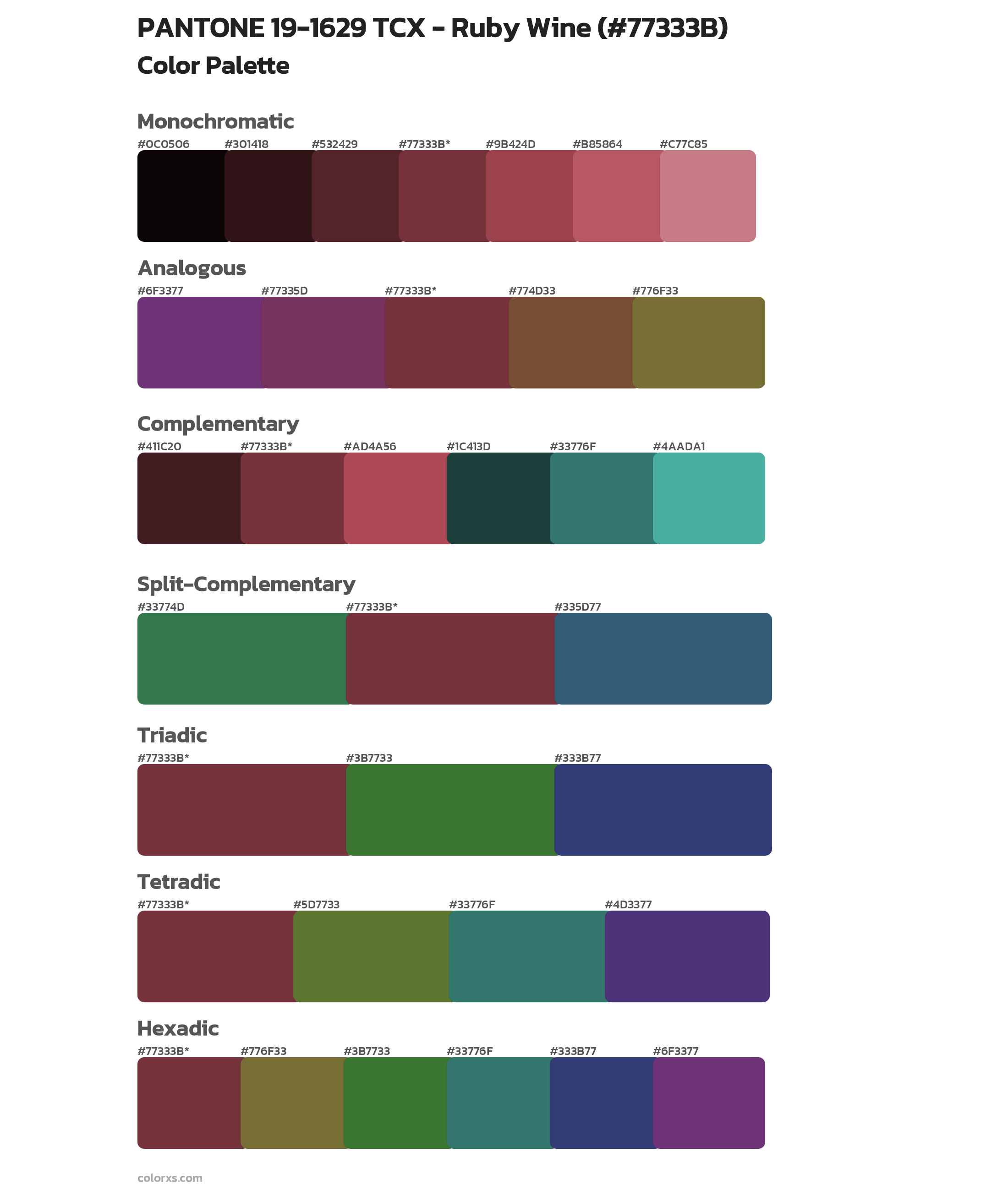 PANTONE 191629 TCX Ruby Wine color palettes