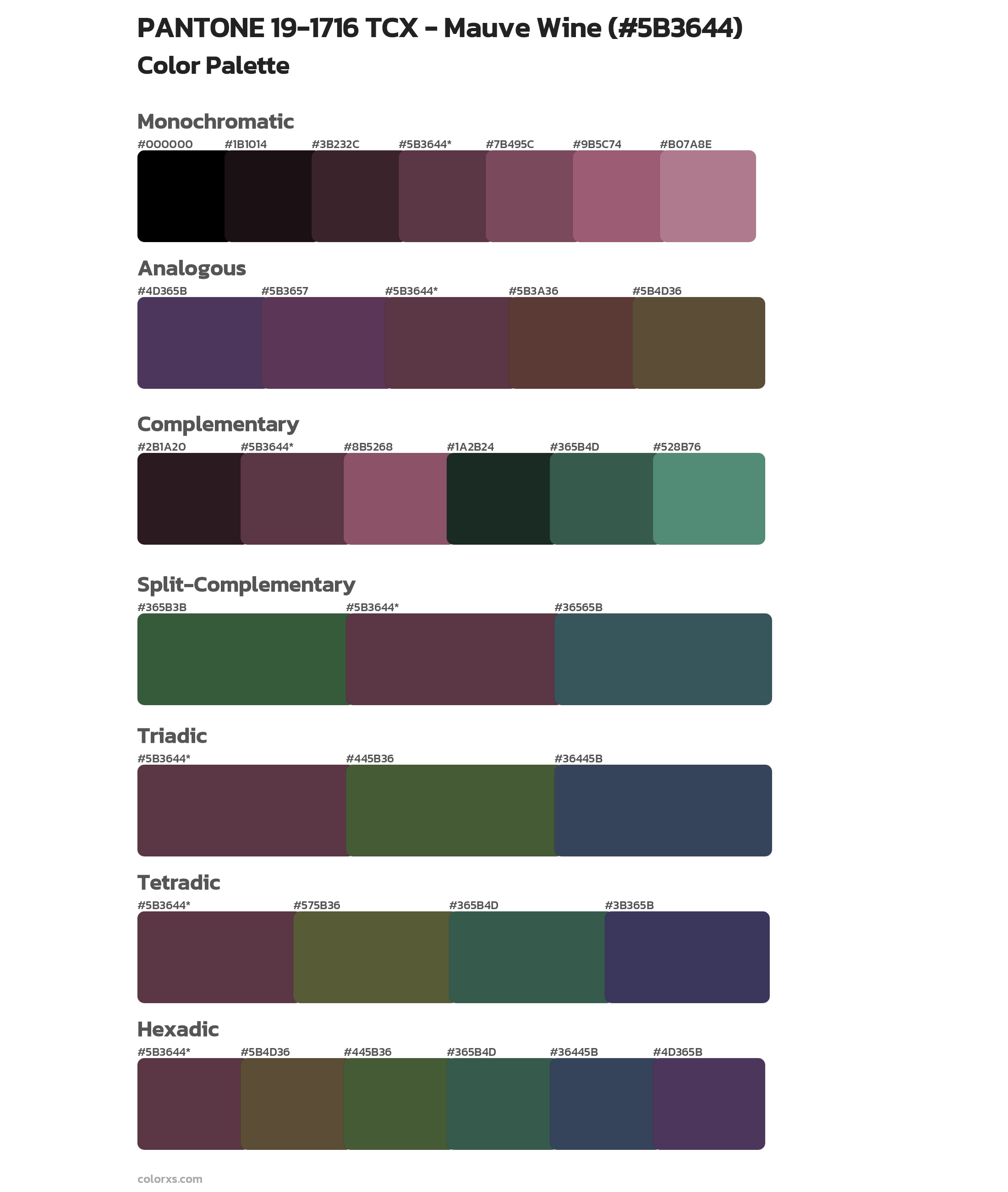 PANTONE 19-1716 TCX - Mauve Wine Color Scheme Palettes
