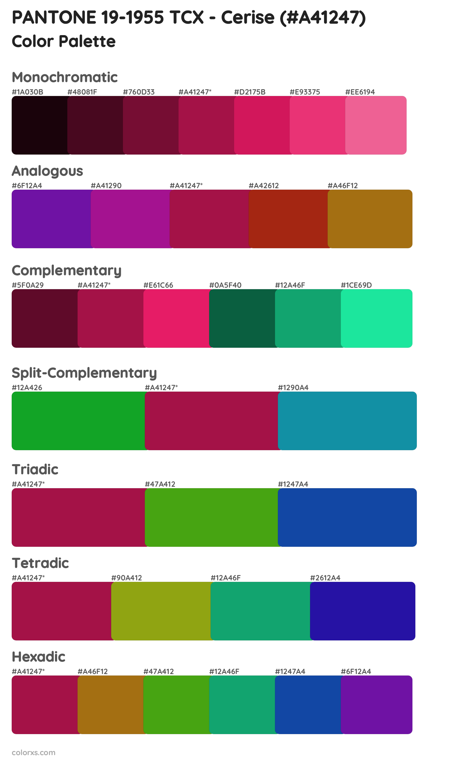 PANTONE 19-1955 TCX - Cerise Color Scheme Palettes