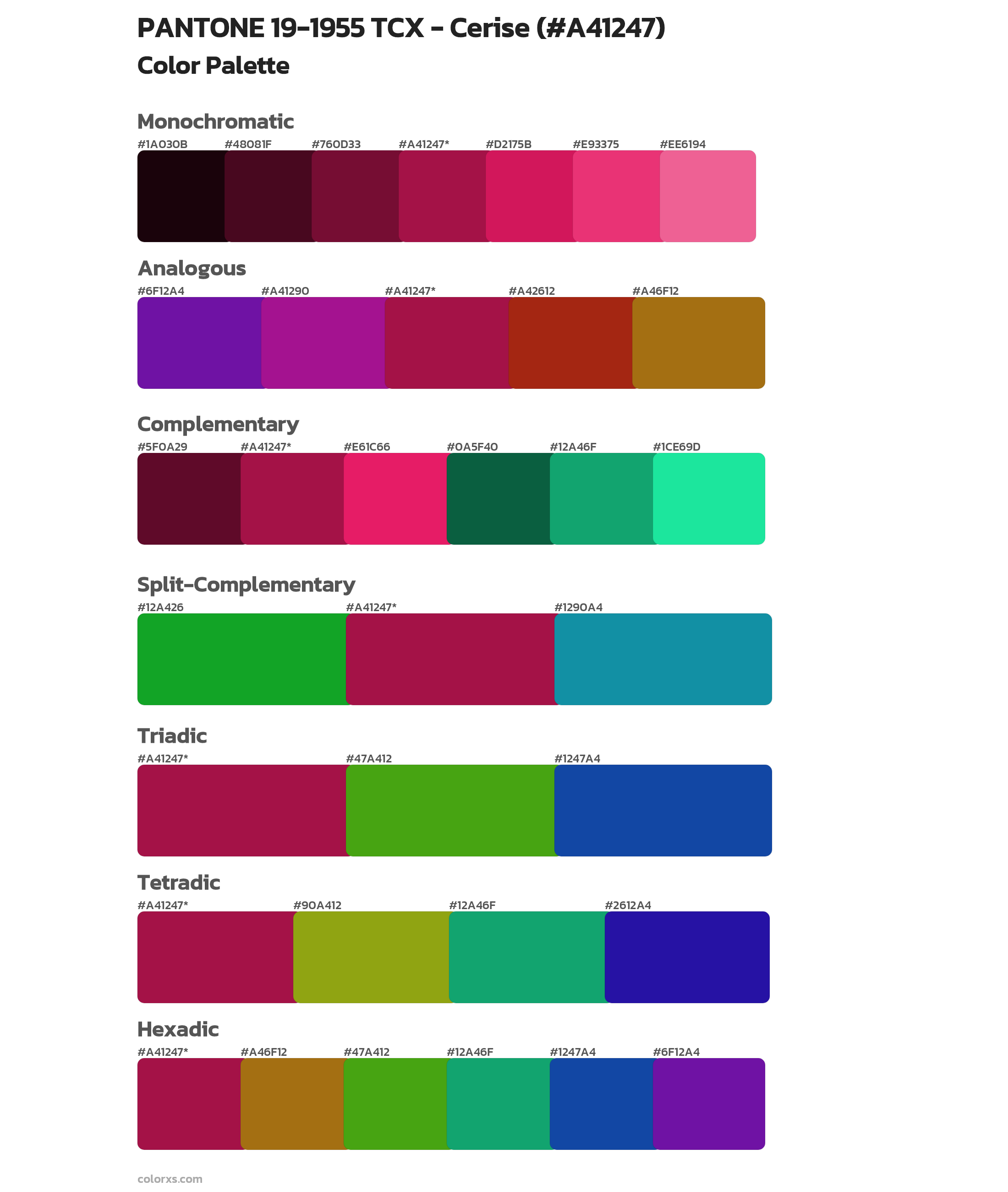 PANTONE 19-1955 TCX - Cerise Color Scheme Palettes