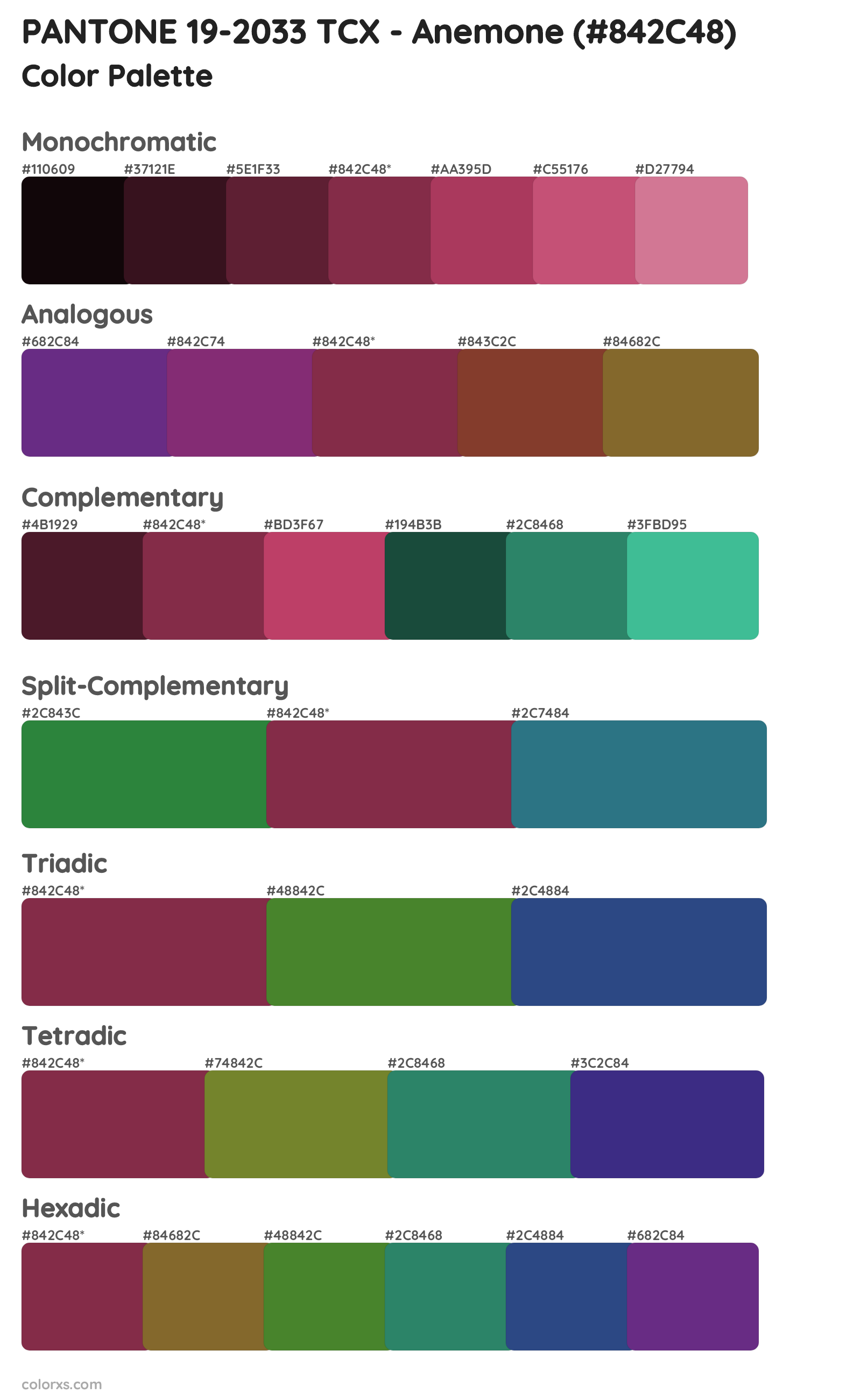 PANTONE 19-2033 TCX - Anemone Color Scheme Palettes