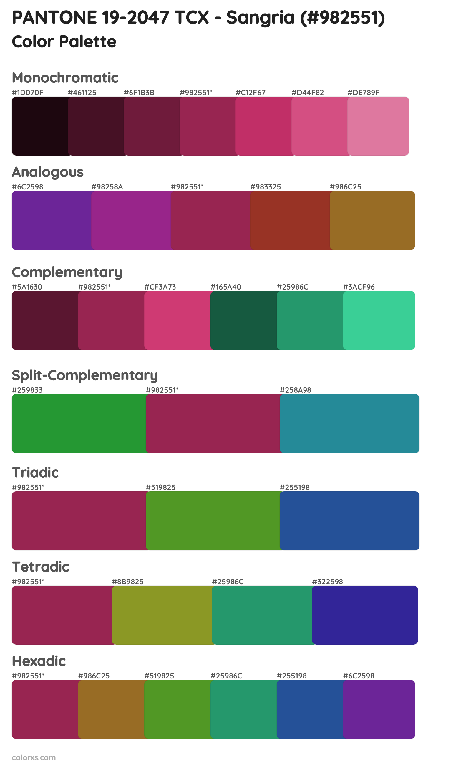 PANTONE 19-2047 TCX - Sangria Color Scheme Palettes