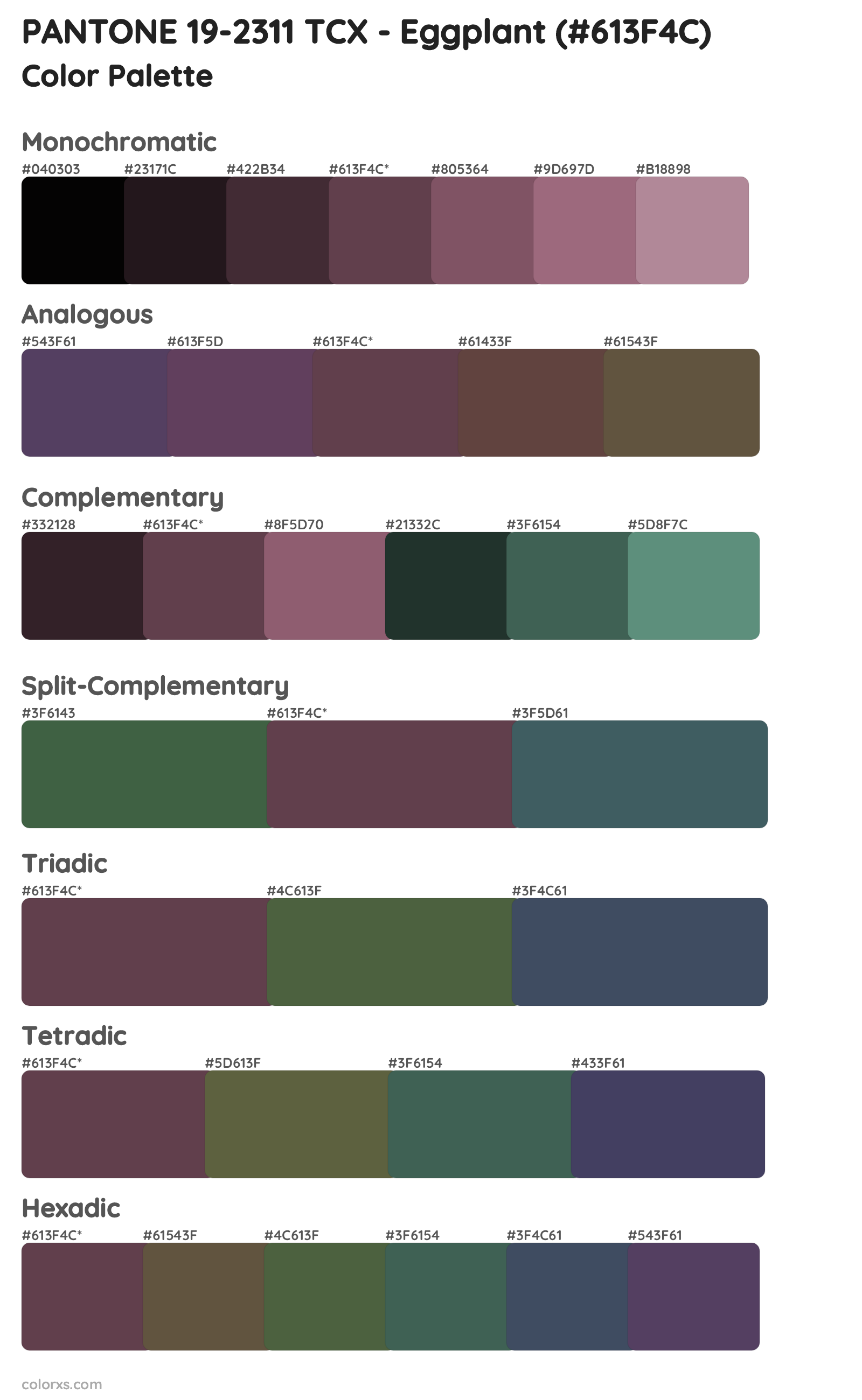 PANTONE 19-2311 TCX - Eggplant Color Scheme Palettes