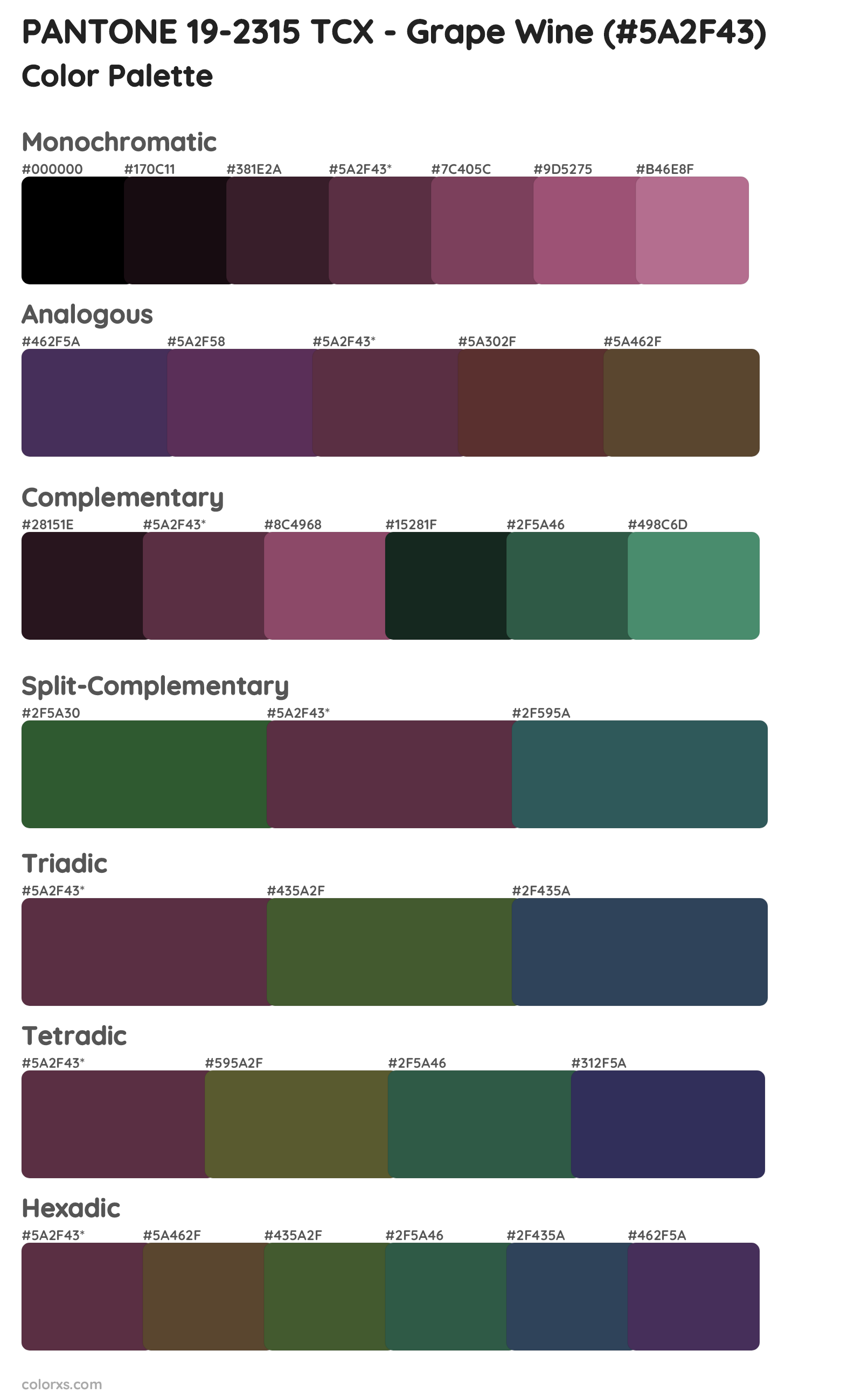 PANTONE 19-2315 TCX - Grape Wine Color Scheme Palettes