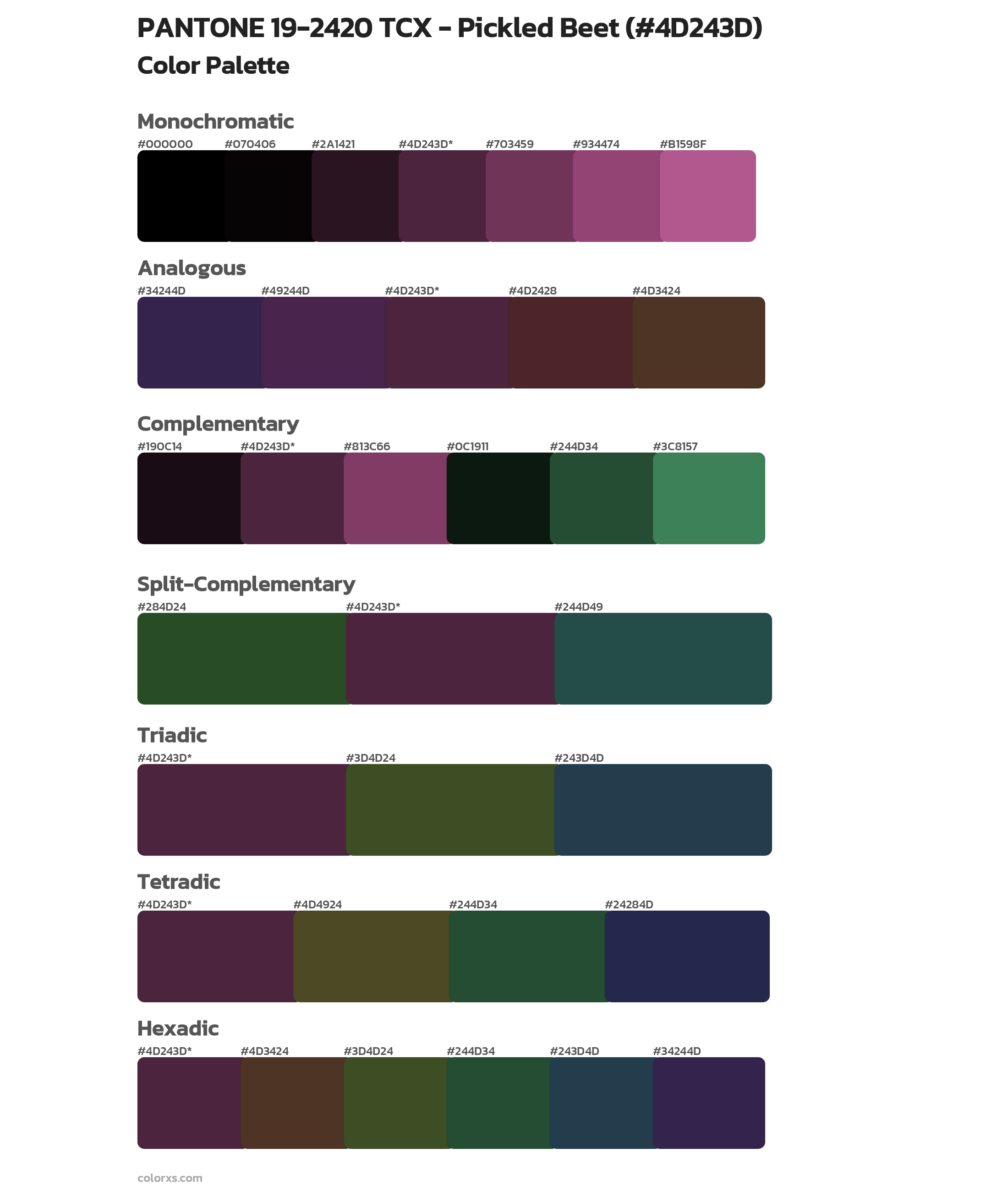 PANTONE 19-2420 TCX - Pickled Beet Color Scheme Palettes