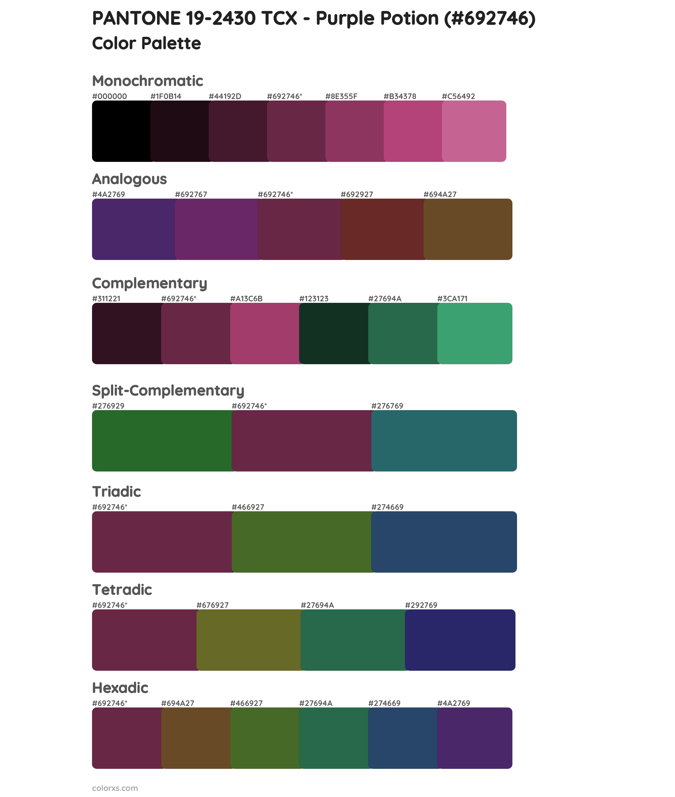 PANTONE 19-2430 TCX - Purple Potion Color Scheme Palettes