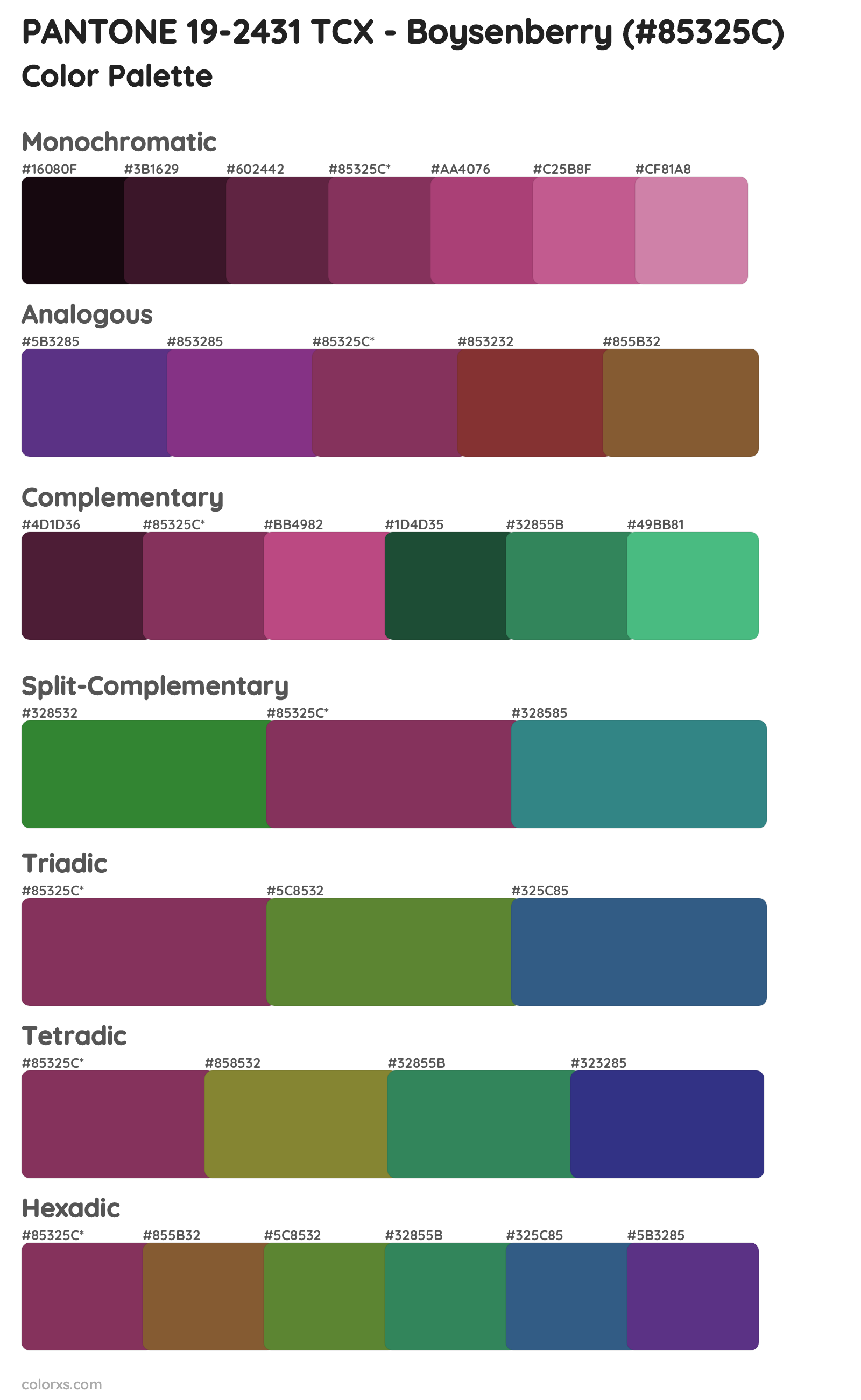 PANTONE 19-2431 TCX - Boysenberry Color Scheme Palettes