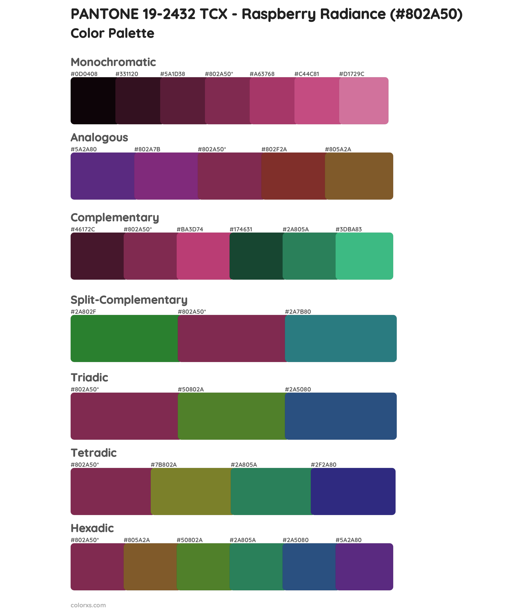 PANTONE 19-2432 TCX - Raspberry Radiance Color Scheme Palettes