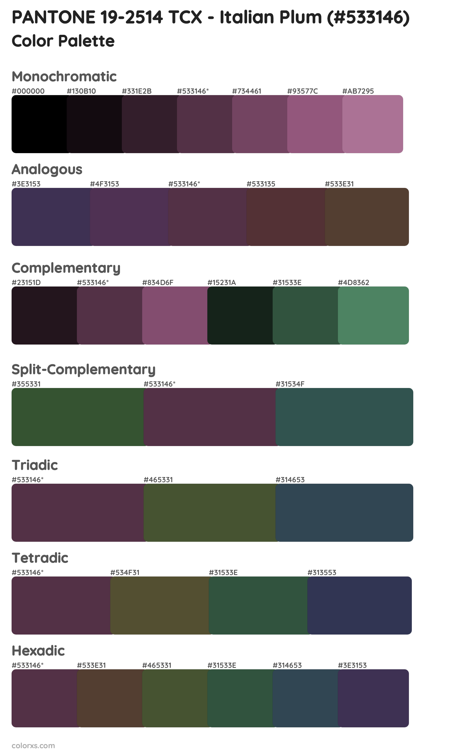PANTONE 19-2514 TCX - Italian Plum Color Scheme Palettes