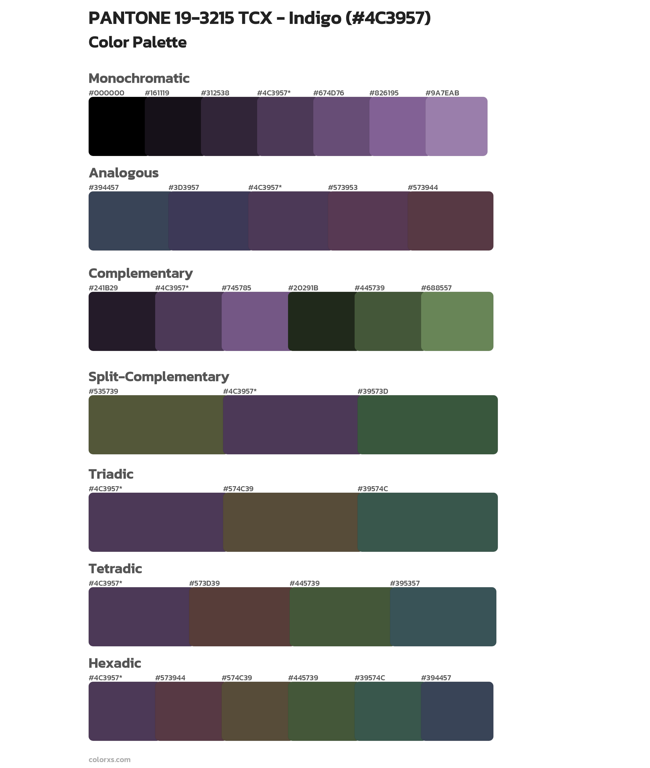 PANTONE 19-3215 TCX - Indigo Color Scheme Palettes