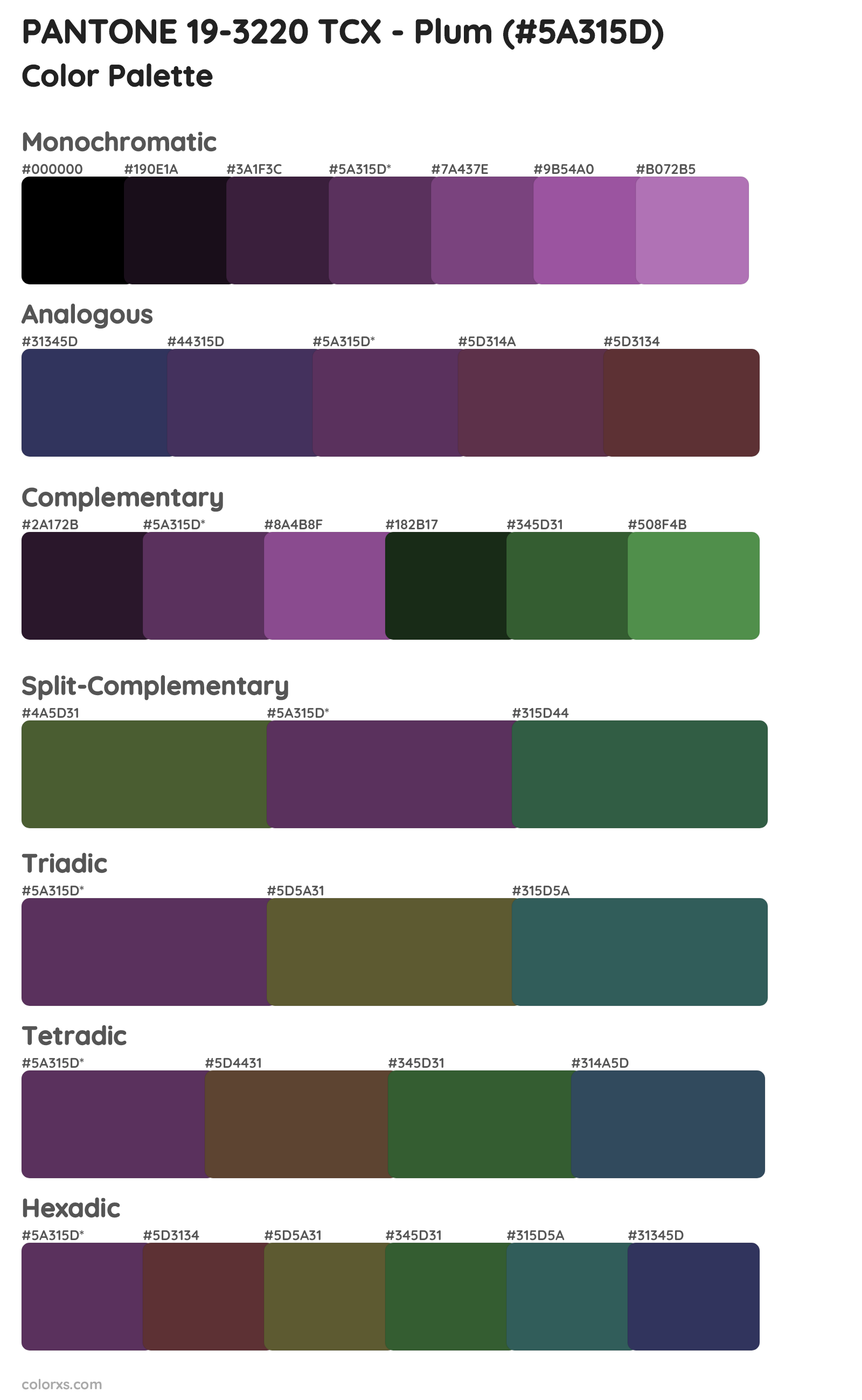 PANTONE 19-3220 TCX - Plum Color Scheme Palettes