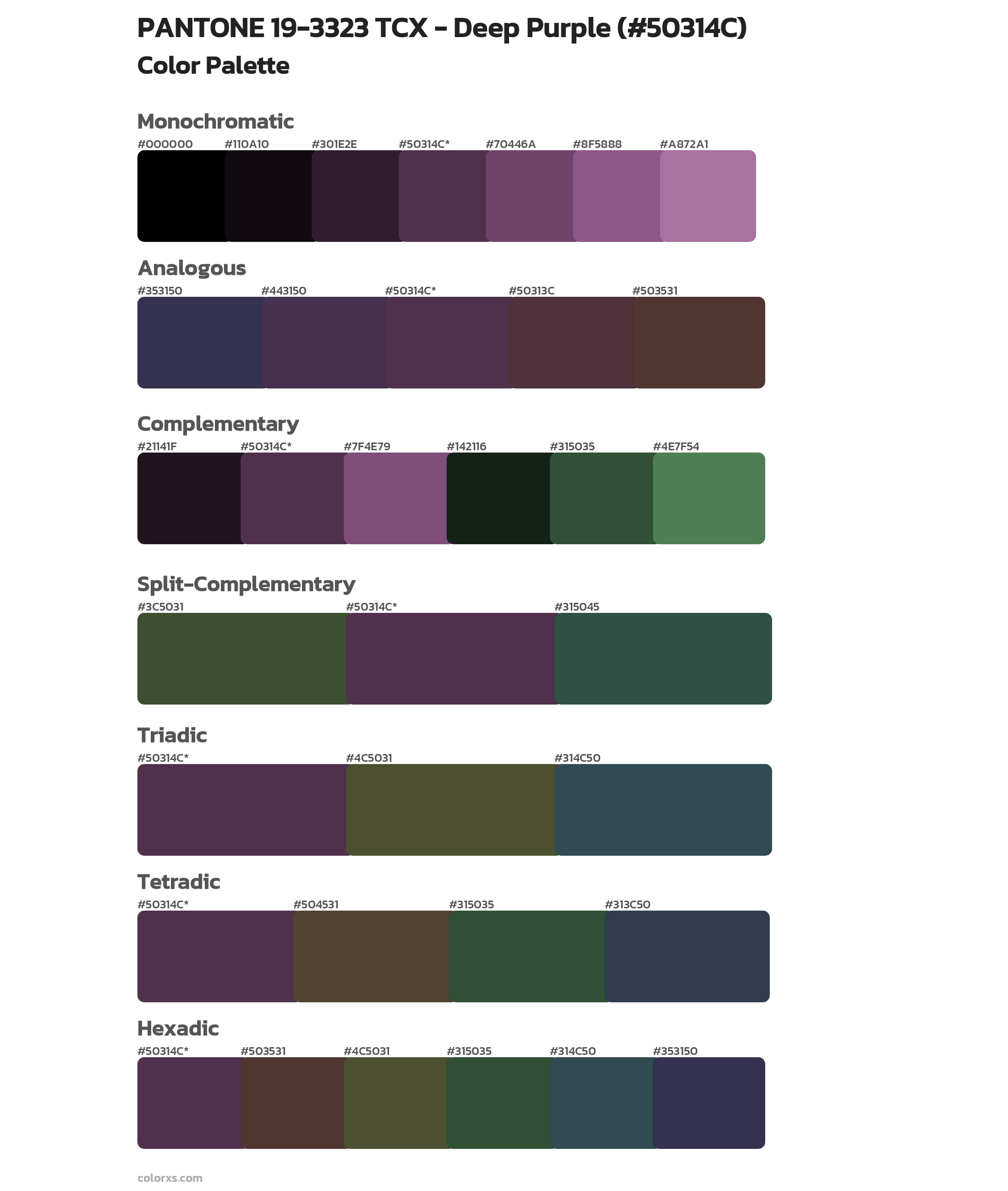 PANTONE 19-3323 TCX - Deep Purple Color Scheme Palettes