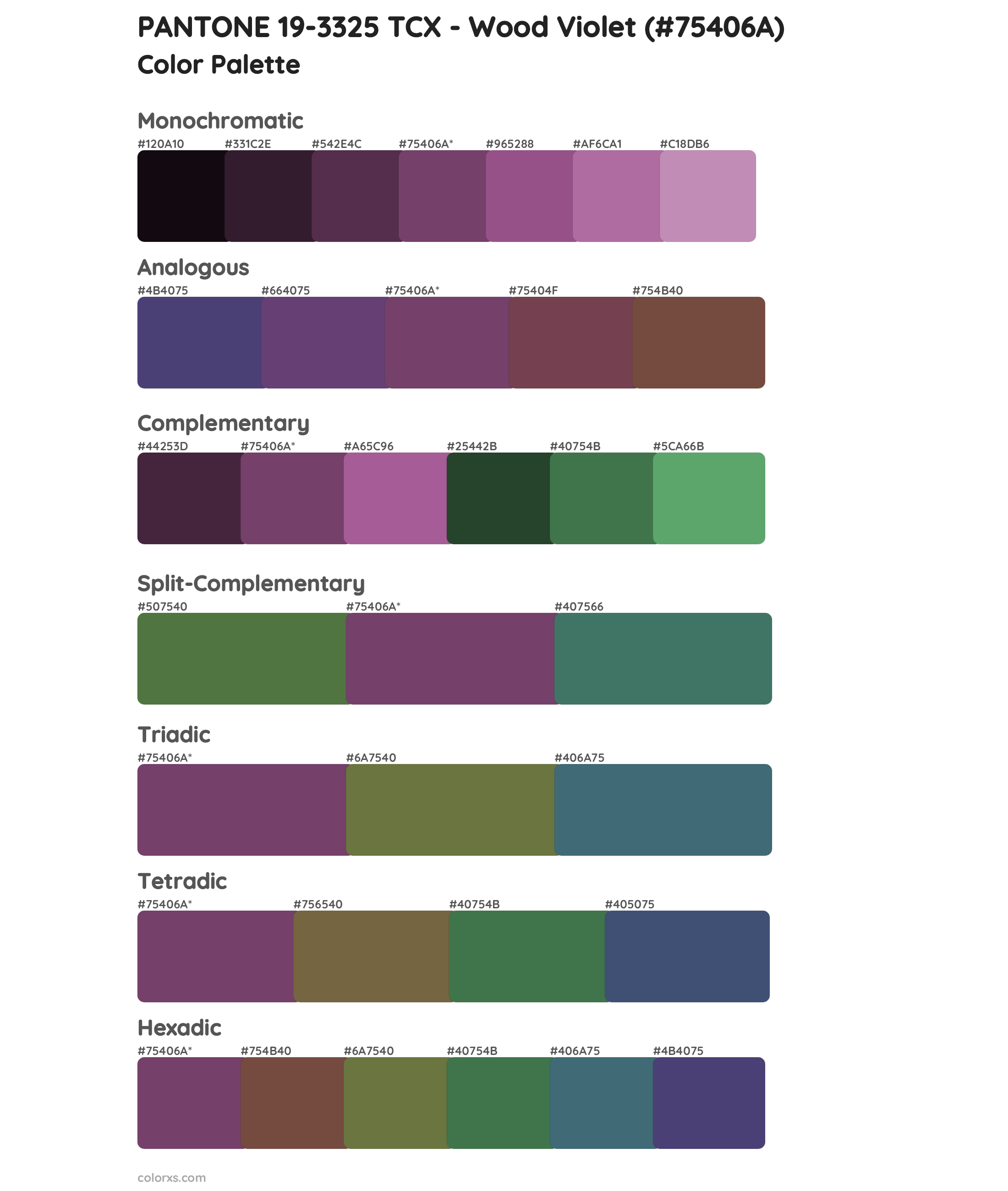 PANTONE 19-3325 TCX - Wood Violet Color Scheme Palettes