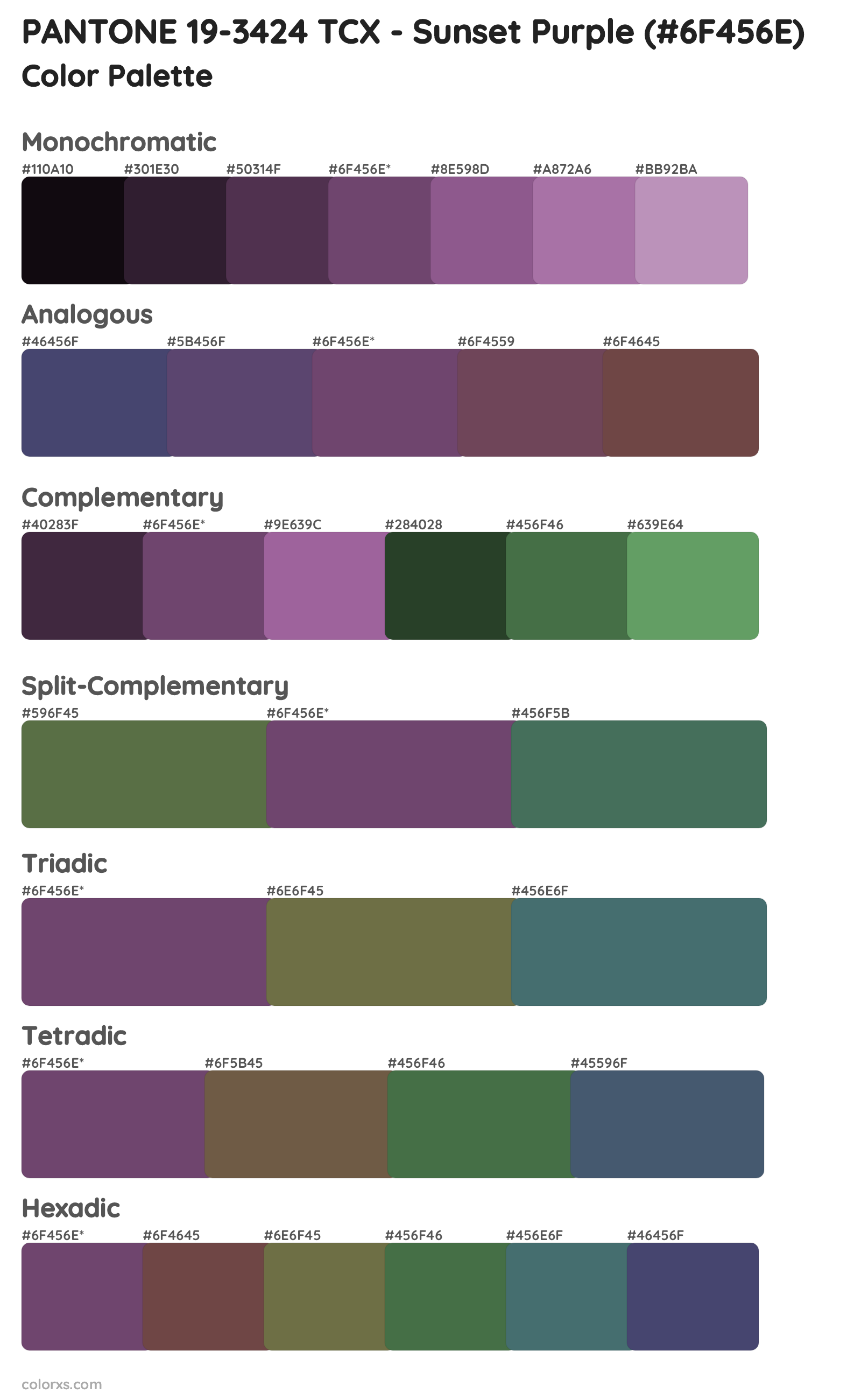 PANTONE 19-3424 TCX - Sunset Purple Color Scheme Palettes