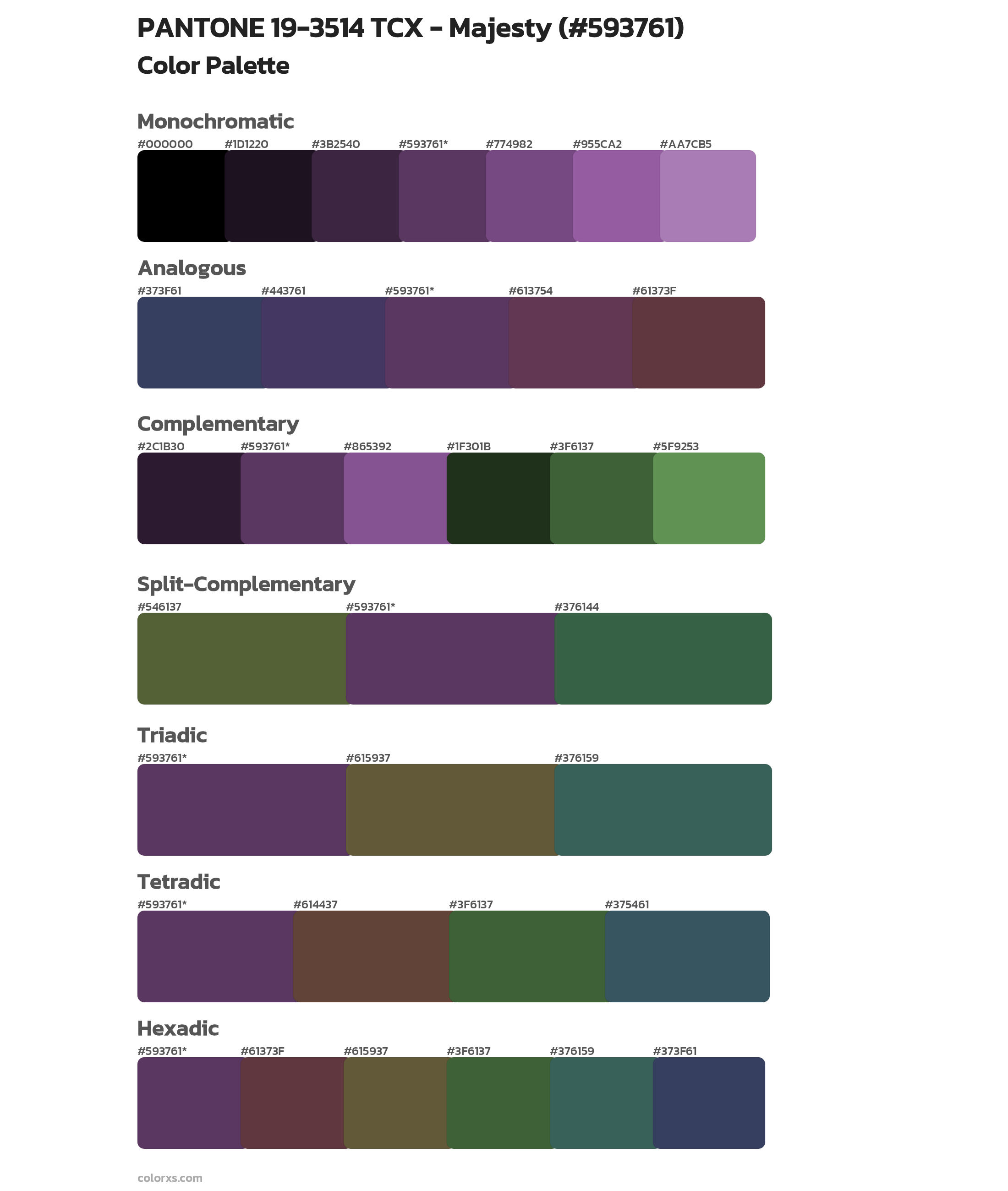 PANTONE 19-3514 TCX - Majesty Color Scheme Palettes