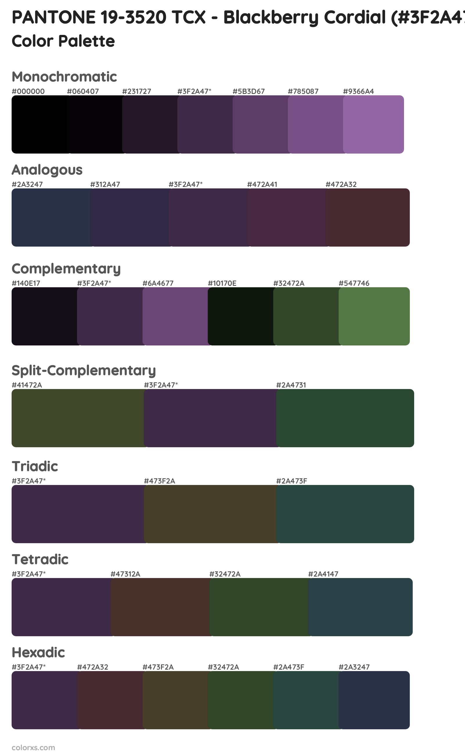 PANTONE 19-3520 TCX - Blackberry Cordial Color Scheme Palettes
