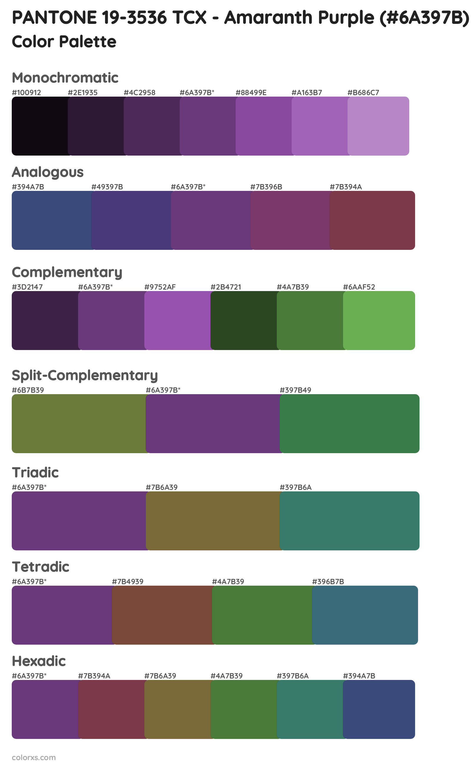 PANTONE 19-3536 TCX - Amaranth Purple Color Scheme Palettes