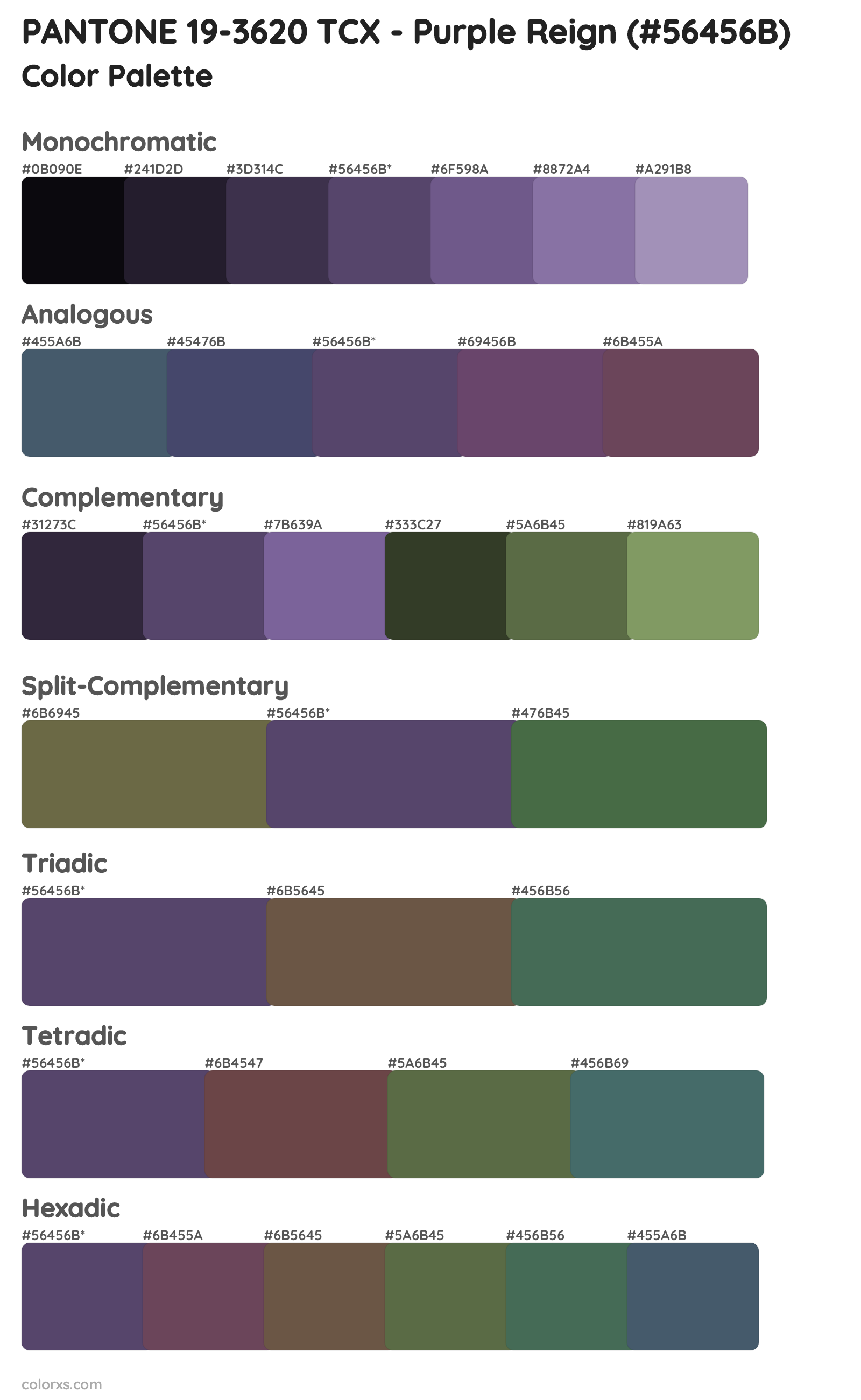 PANTONE 19-3620 TCX - Purple Reign Color Scheme Palettes