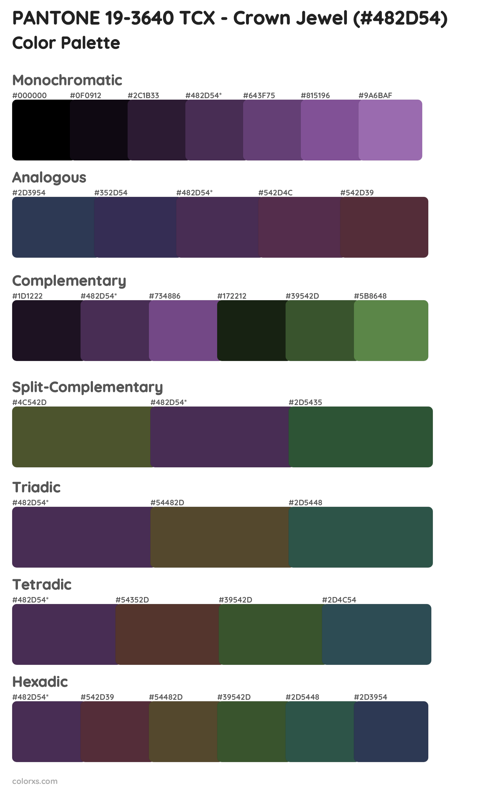 PANTONE 19-3640 TCX - Crown Jewel Color Scheme Palettes