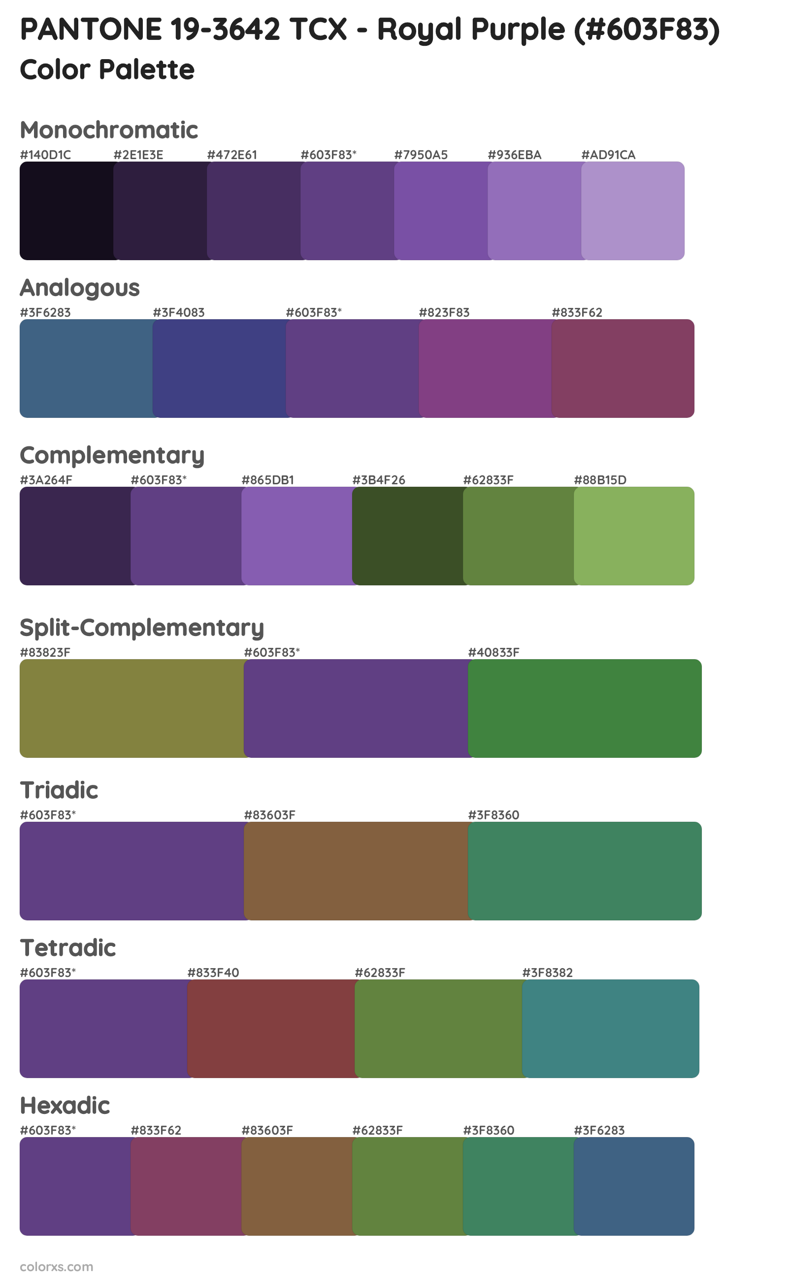 PANTONE 19-3642 TCX - Royal Purple Color Scheme Palettes